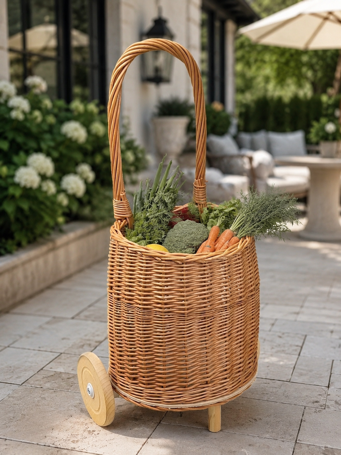Handwoven Wicker Shopping Trolley Basket