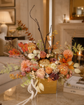 Handmade Autumn Floral Centerpiece with Gold Pumpkins