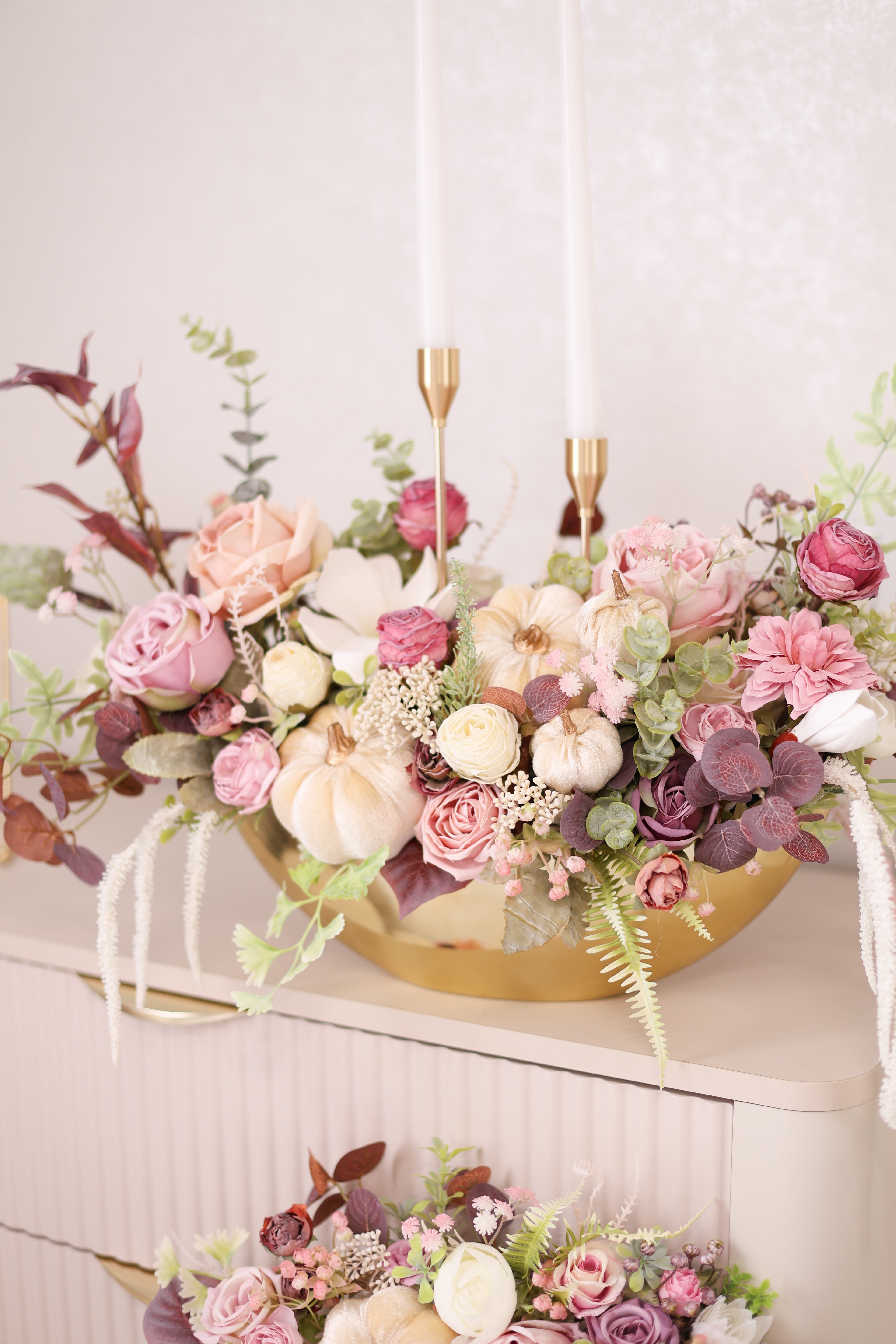 Fall Centerpiece with Two Candle Holders | Autumn Table Decor | Rustic Thanksgiving Centerpiece | Harvest Floral Arrangement