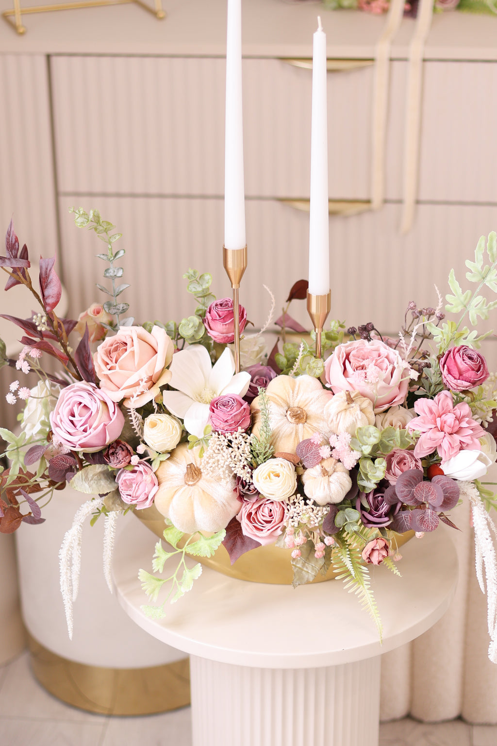 Fall Centerpiece with Two Candle Holders | Autumn Table Decor | Rustic Thanksgiving Centerpiece | Harvest Floral Arrangement
