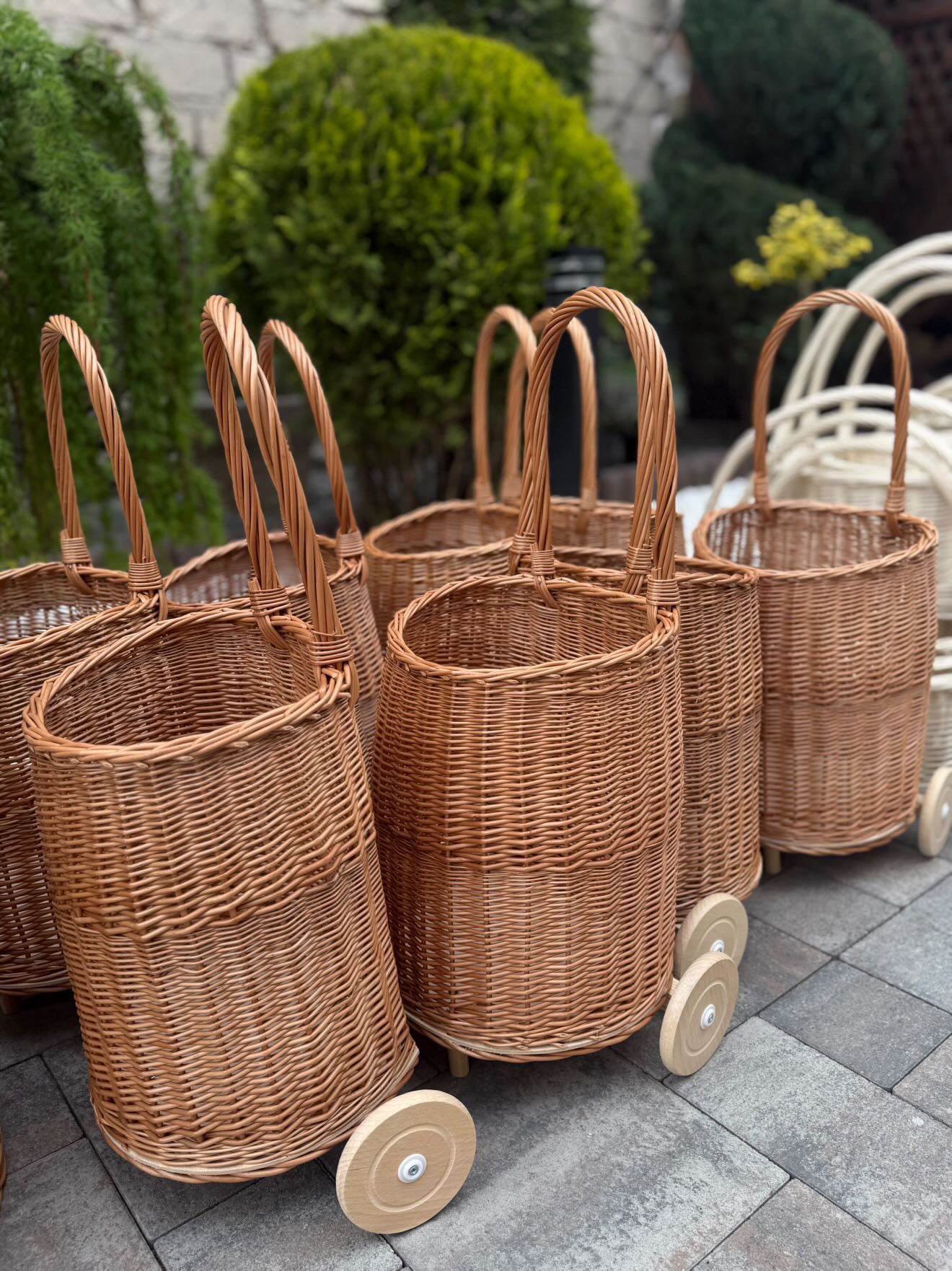 Handwoven Wicker Cart for Kids, Flowers & Photoshoots | Natural Willow Wagon | Decorative Basket on Wheels