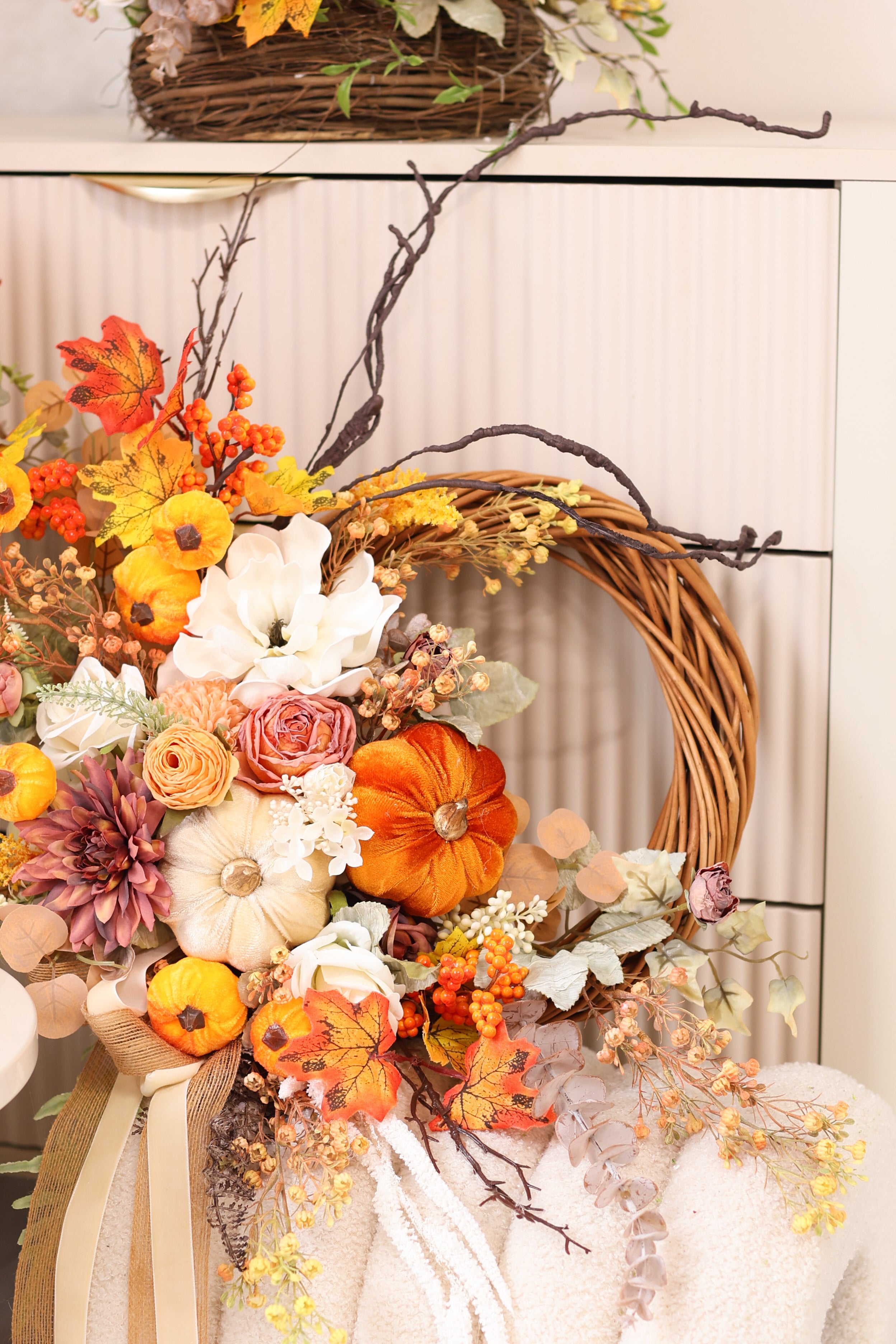 Fall Wreath for Front Door | Pumpkin Autumn Wreath | Rustic Thanksgiving Door Decor | Farmhouse Fall Floral Wreath | Harvest Decoration
