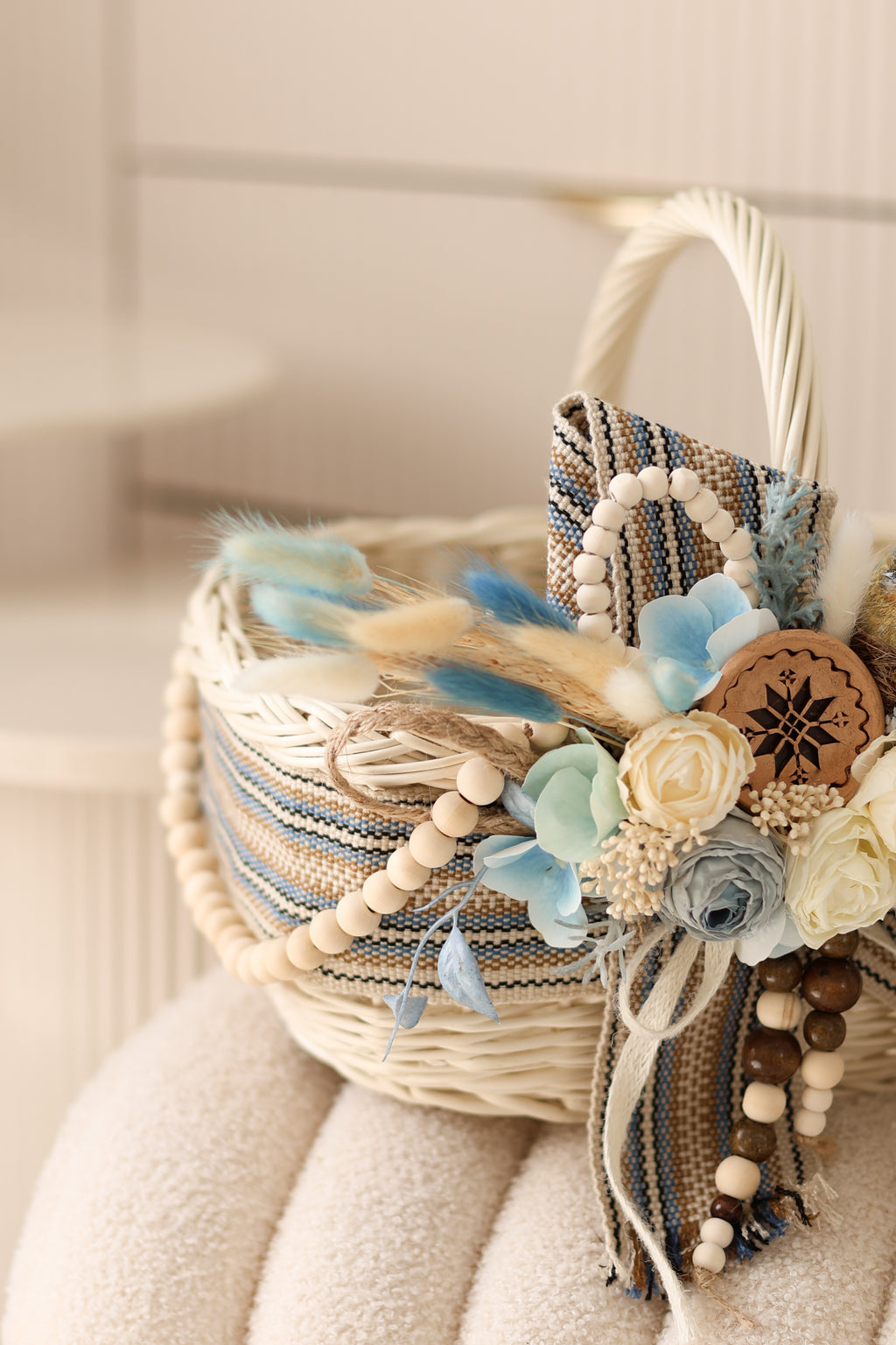 Blue Bird Easter Basket | Handmade Wicker Basket with Floral Decor