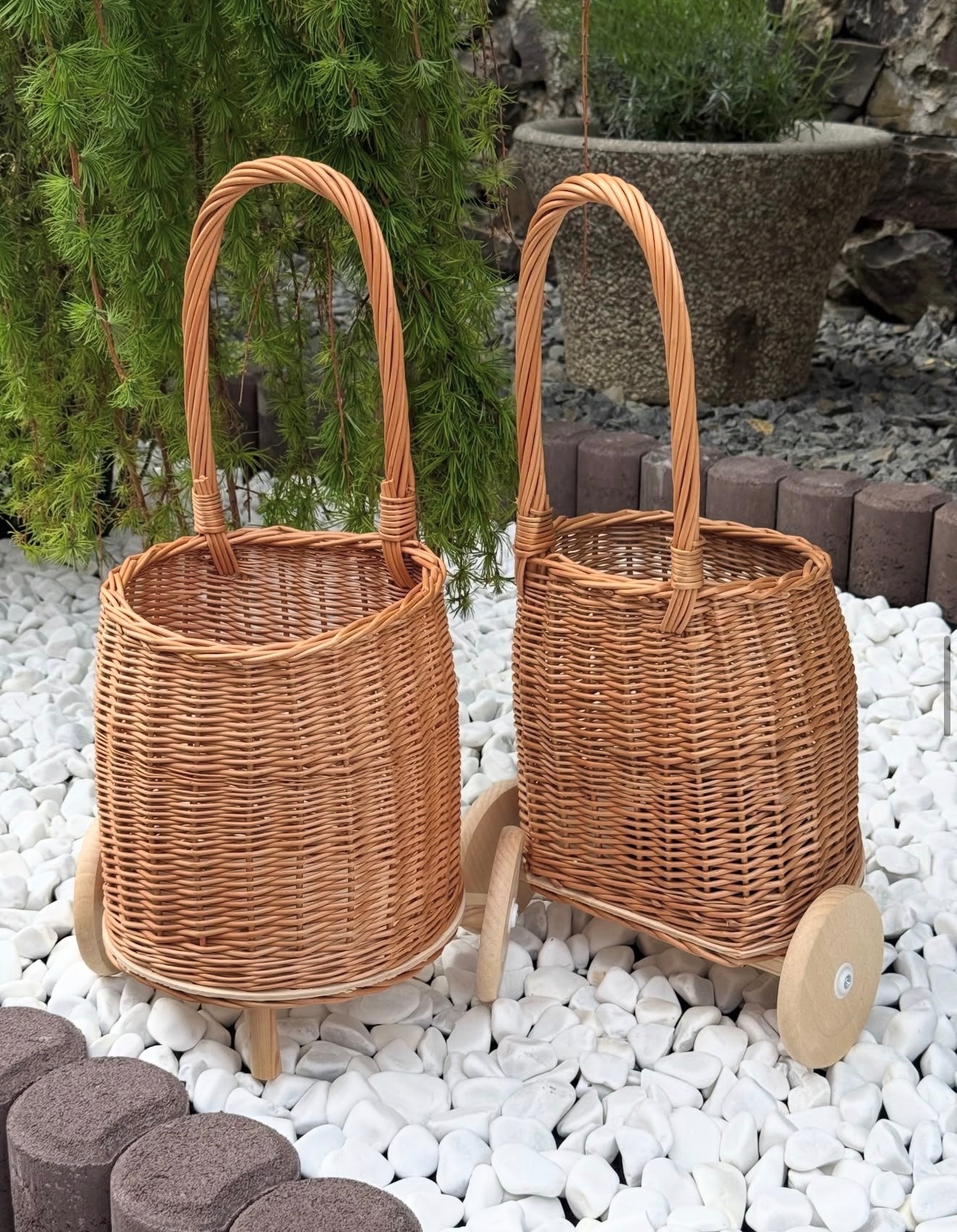 Handwoven Wicker Cart for Kids, Flowers & Photoshoots | Natural Willow Wagon | Decorative Basket on Wheels