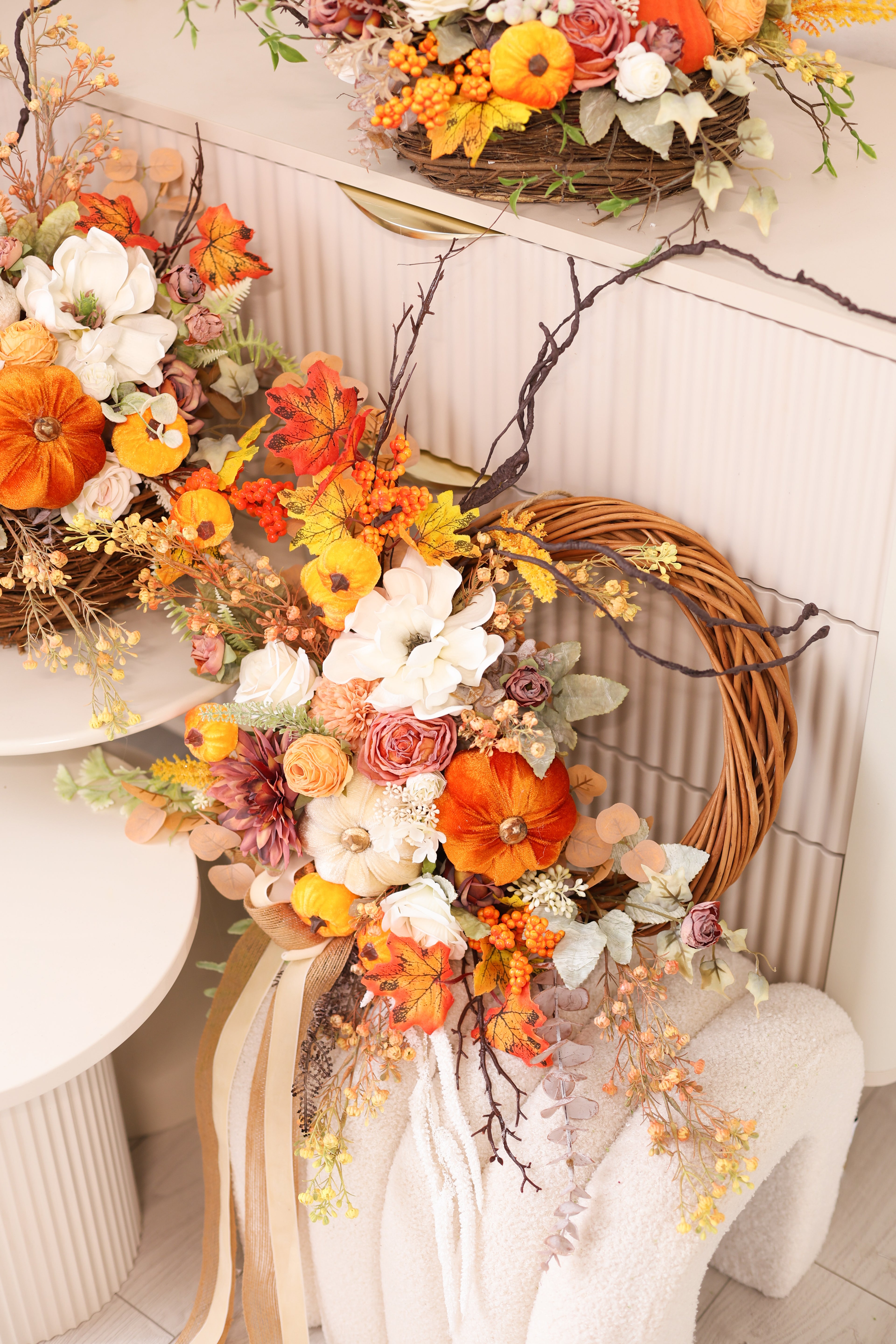 Fall Wreath for Front Door | Pumpkin Autumn Wreath | Rustic Thanksgiving Door Decor | Farmhouse Fall Floral Wreath | Harvest Decoration