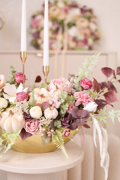 Handmade Blush & Burgundy Fall Centerpiece with Candles
