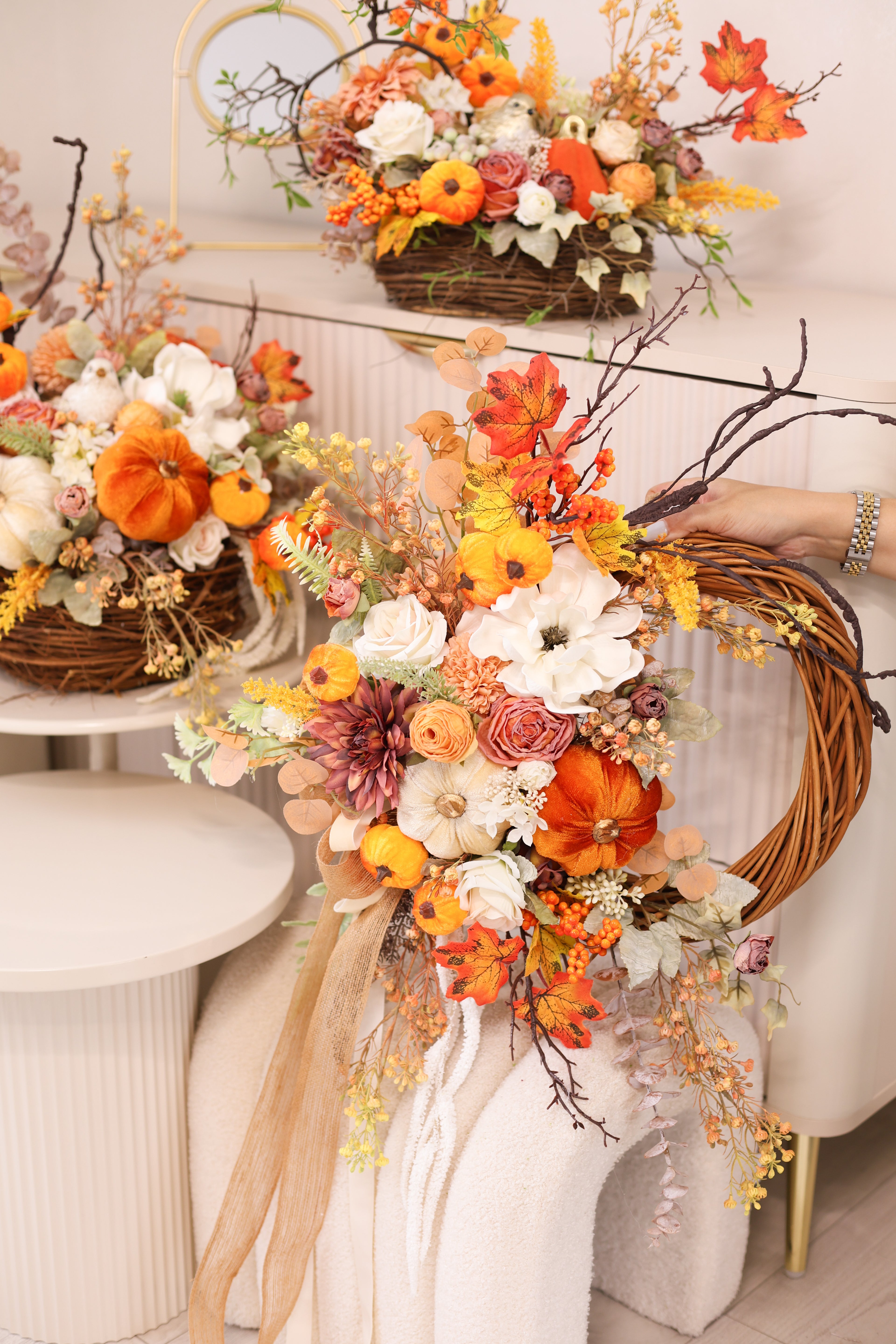 Fall Wreath for Front Door | Pumpkin Autumn Wreath | Rustic Thanksgiving Door Decor | Farmhouse Fall Floral Wreath | Harvest Decoration