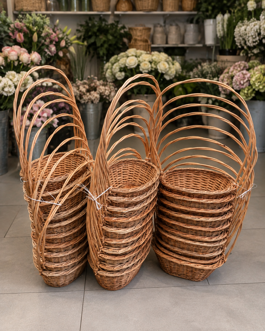 Set of 10 Willow Flower Arrangement Baskets | Large Wicker Floral Display Baskets | Florist Baskets for Flower Shops & Events