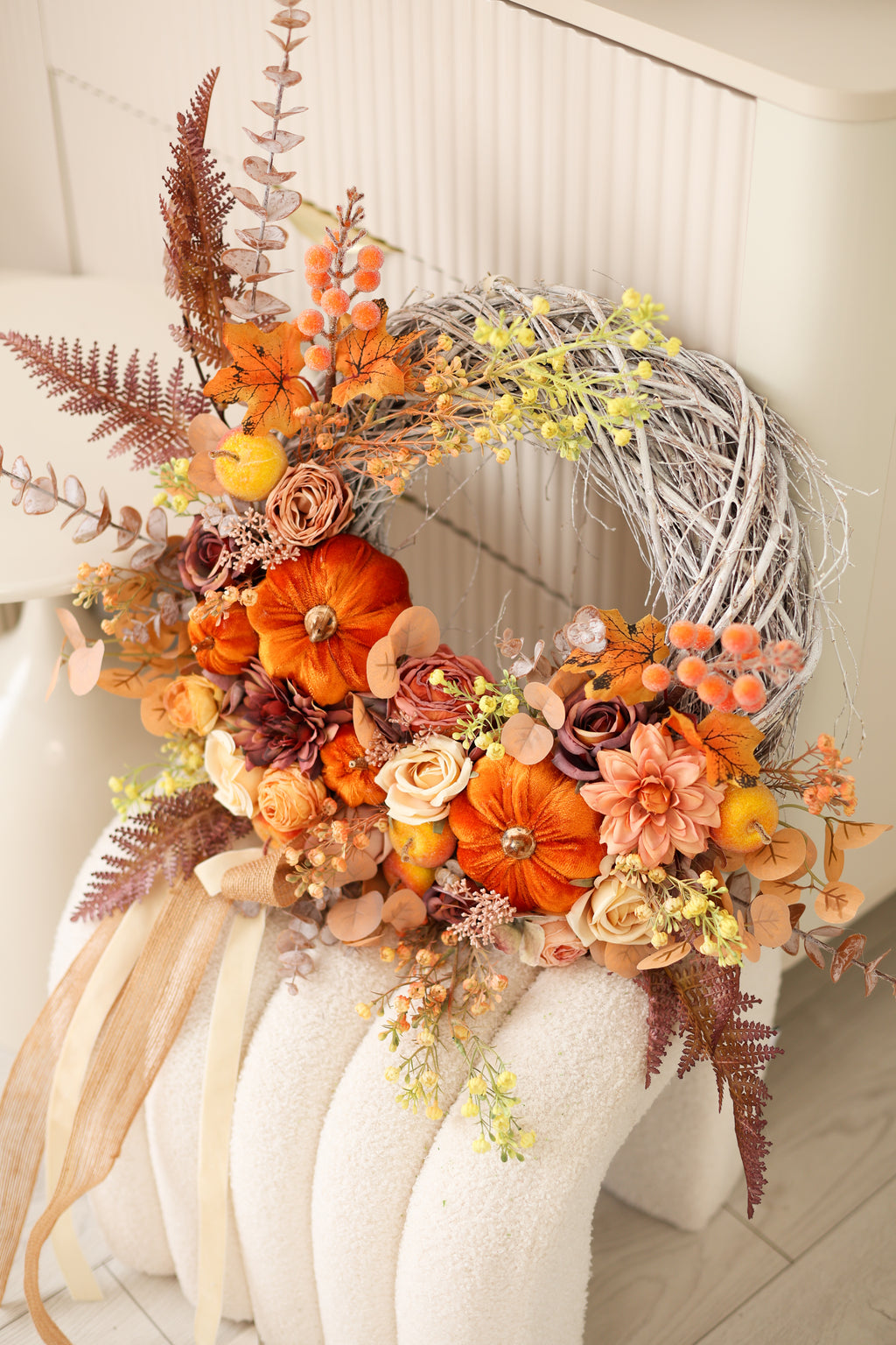 Luxury Fall Wreath, Pumpkin Autumn Wreath, Handmade Front Door Wreath, Thanksgiving Decor, Farmhouse Door Decor