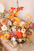 Autumn Table Decor | Thanksgiving Floral Arrangement | Rustic Farmhouse Pumpkin Basket | Harvest Home Decor