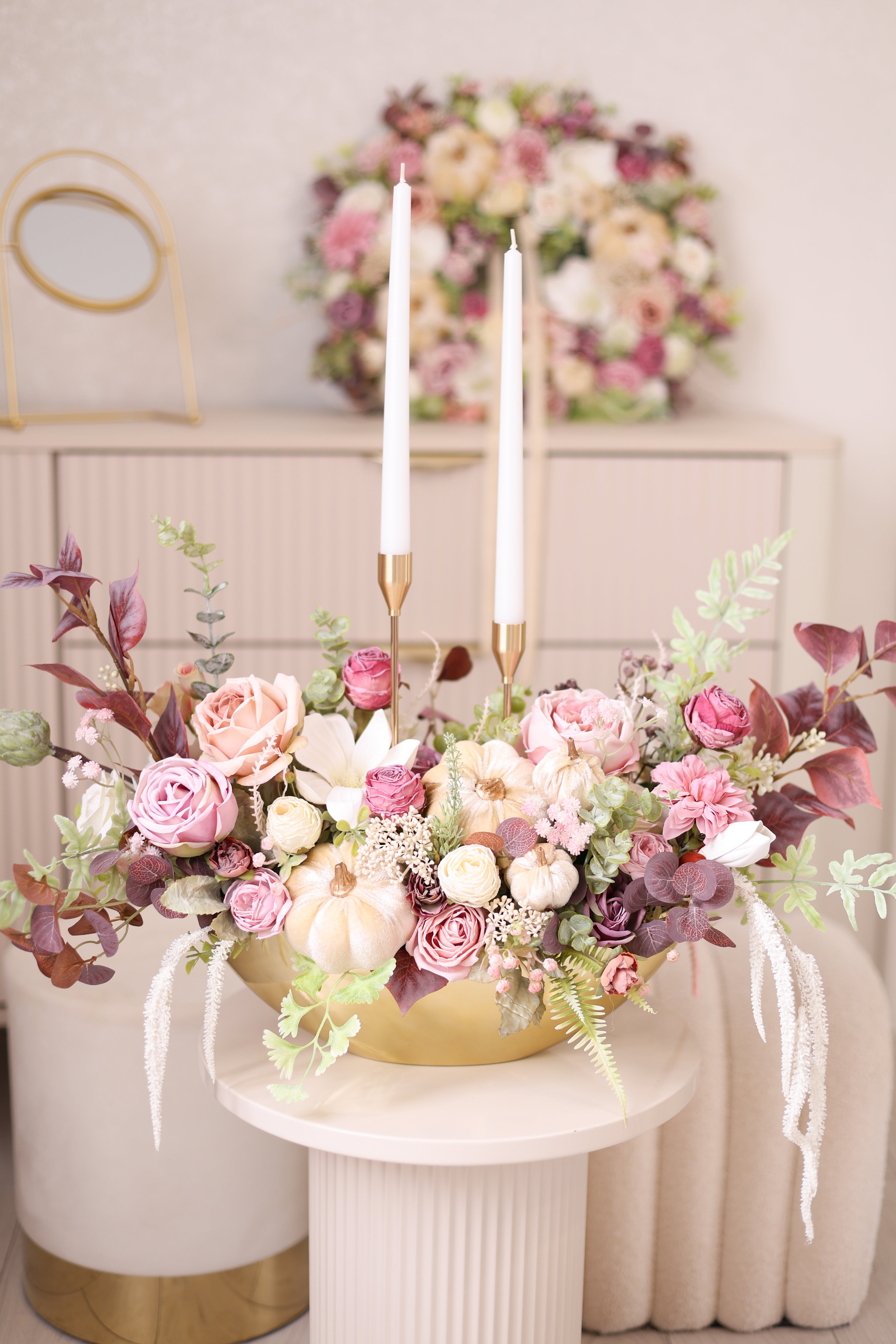 Fall Centerpiece with Two Candle Holders | Autumn Table Decor | Rustic Thanksgiving Centerpiece | Harvest Floral Arrangement