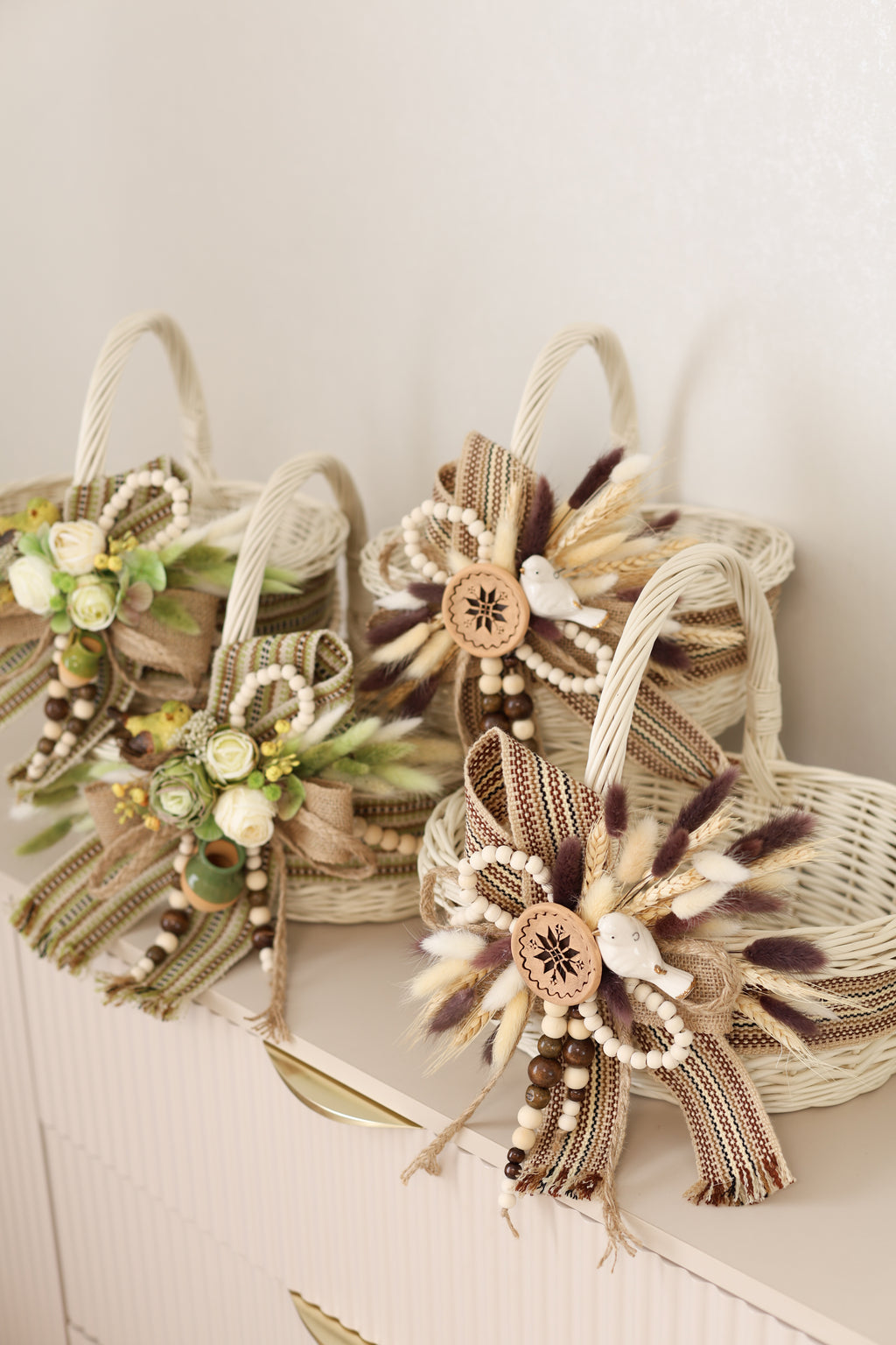 Handmade Harvest Basket | White Wicker Basket | Farmhouse Fall Decor | Rustic Centerpiece | Decorative Wicker Basket