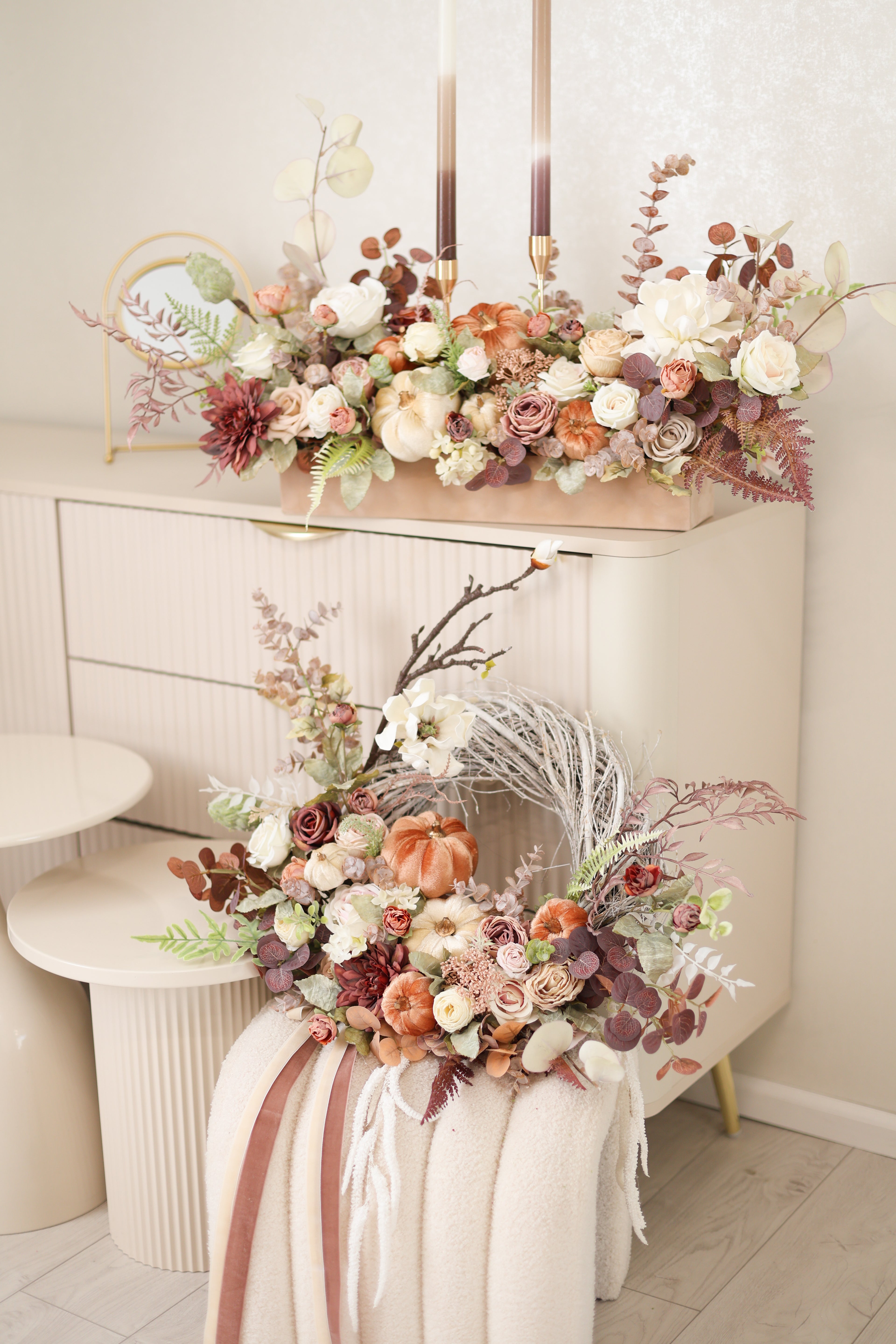Fall Pumpkin Wreath, Autumn Front Door Wreath, Thanksgiving Wreath, Rustic Fall Floral Wreath, Harvest Decor, Neutral Autumn Wreath