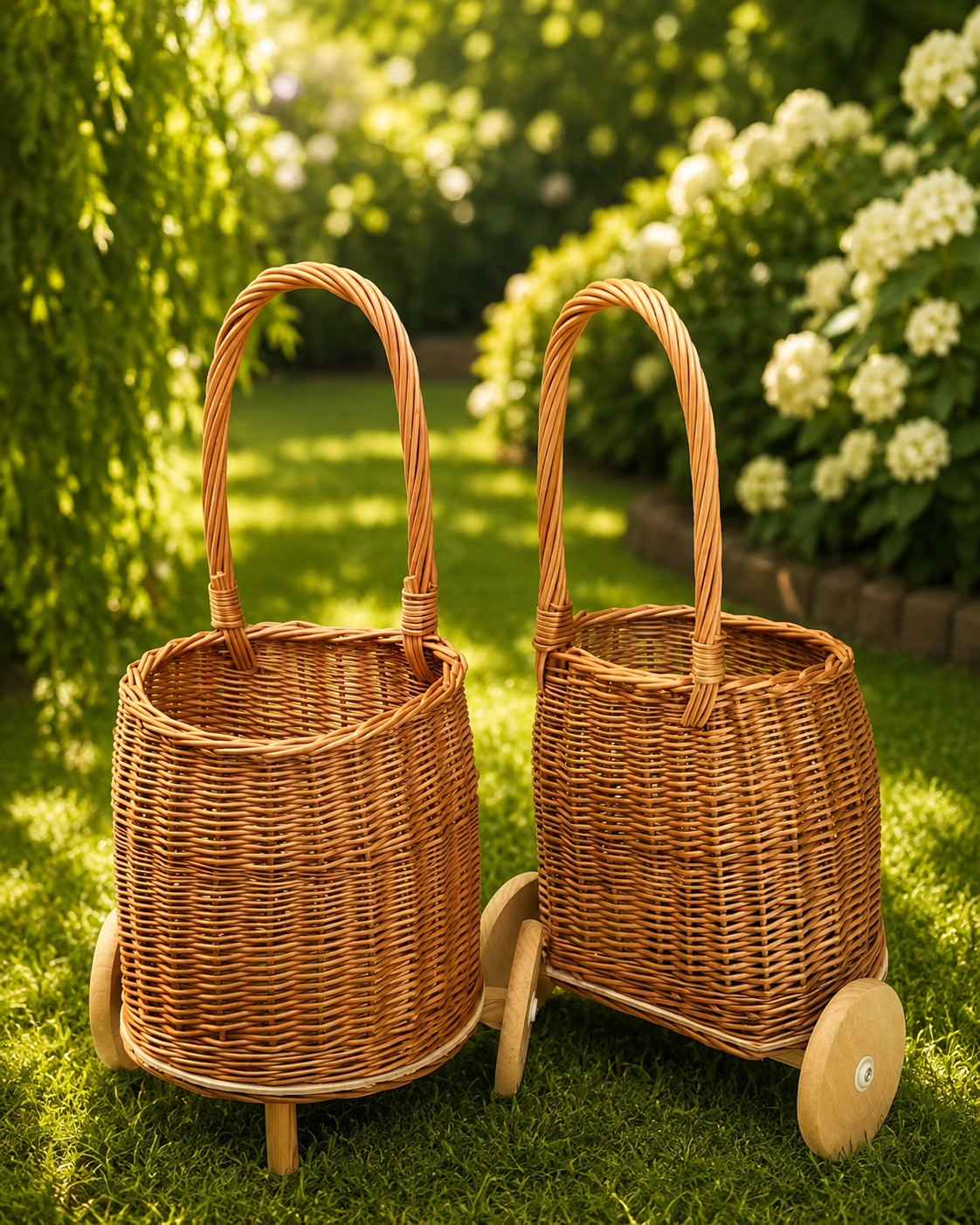 Handwoven Wicker Shopping Trolley Basket