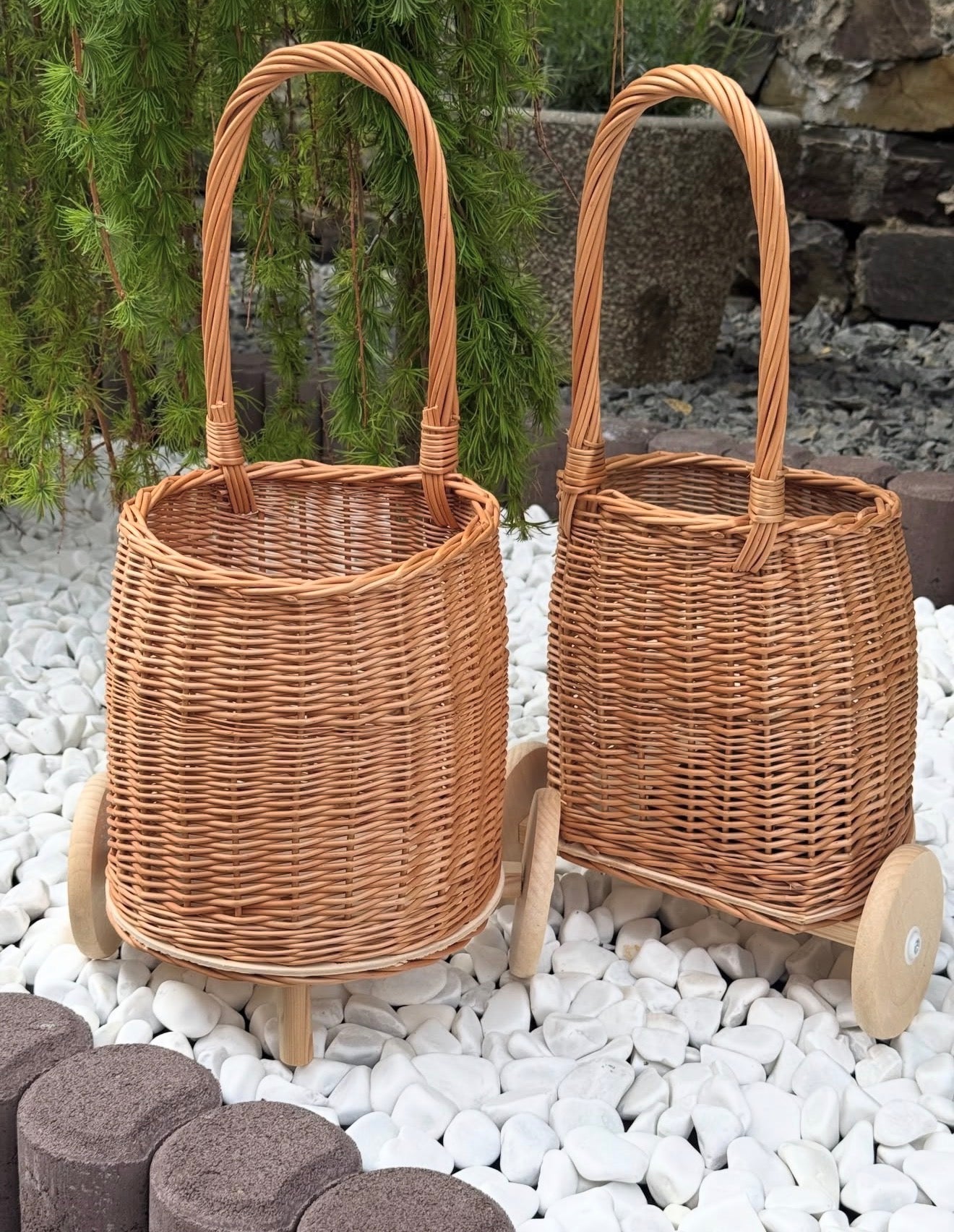 Handwoven Wicker Cart for Kids, Flowers & Photoshoots | Natural Willow Wagon | Decorative Basket on Wheels