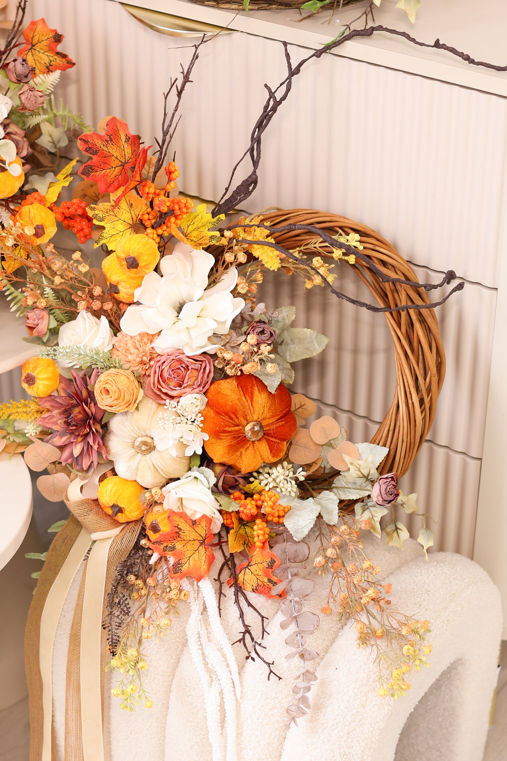 Fall Wreath for Front Door | Pumpkin Autumn Wreath | Rustic Thanksgiving Door Decor | Farmhouse Fall Floral Wreath | Harvest Decoration
