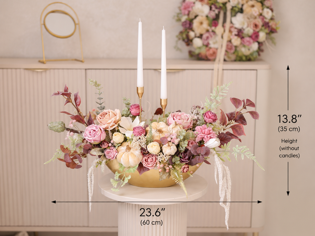Handmade Blush & Burgundy Fall Centerpiece with Candles