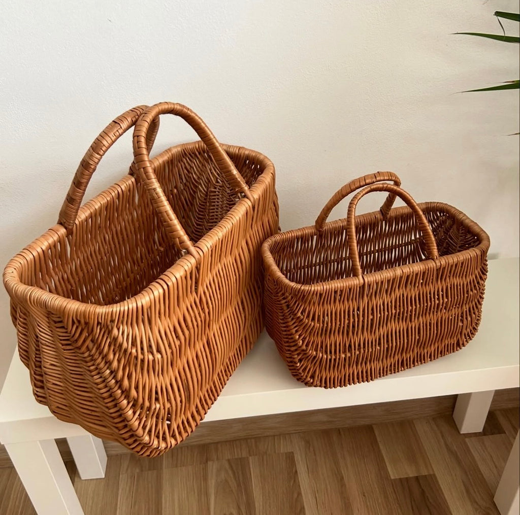 Handwoven Willow Storage Basket | Rustic Wicker Tote Basket | Farmhouse Organizer | Handmade Natural Willow Decor