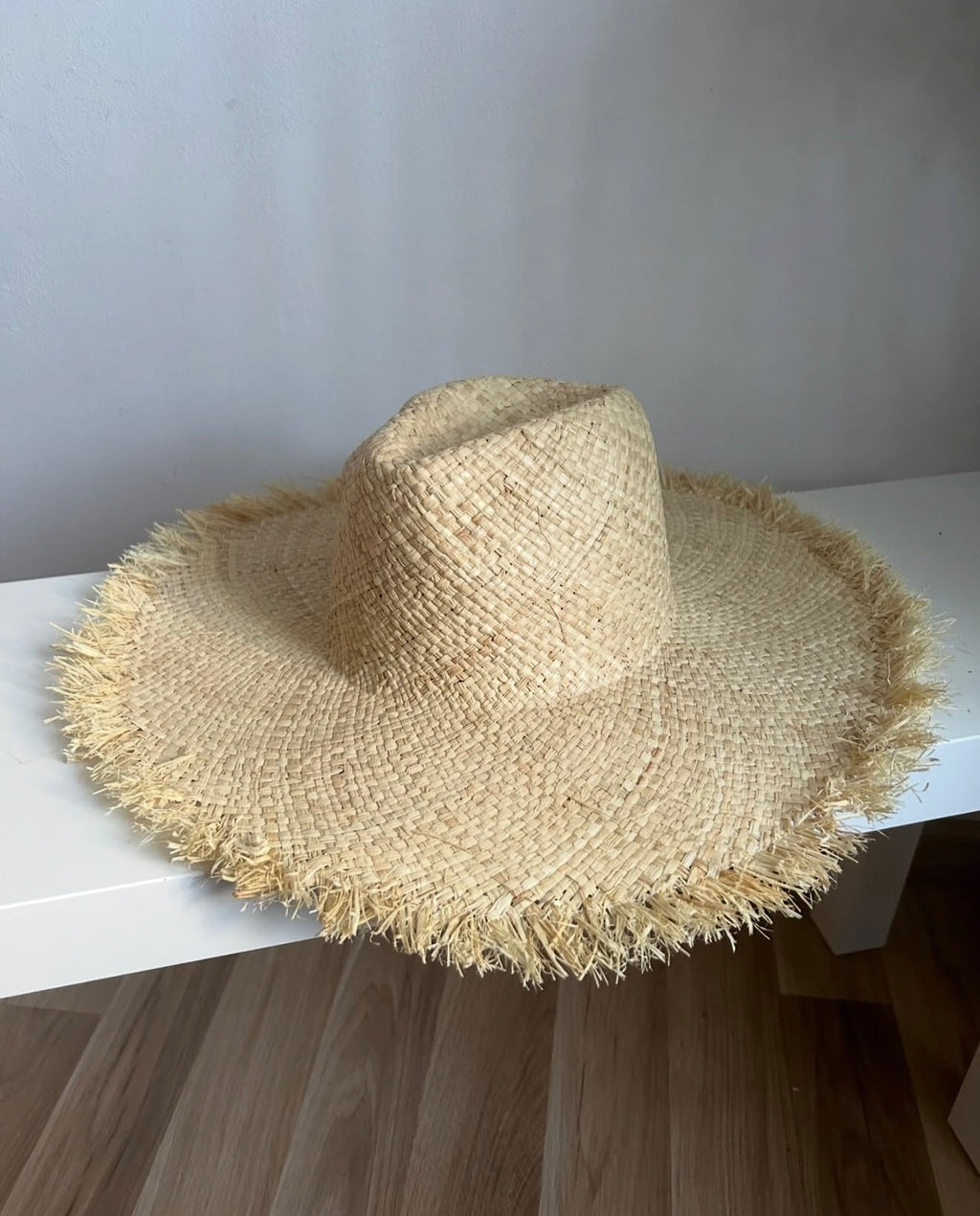 Wide Brim Raffia Straw Hat for Women | Frayed Edge Summer Beach Hat | Boho Natural Sun Hat | Handmade Rustic Vacation Hat