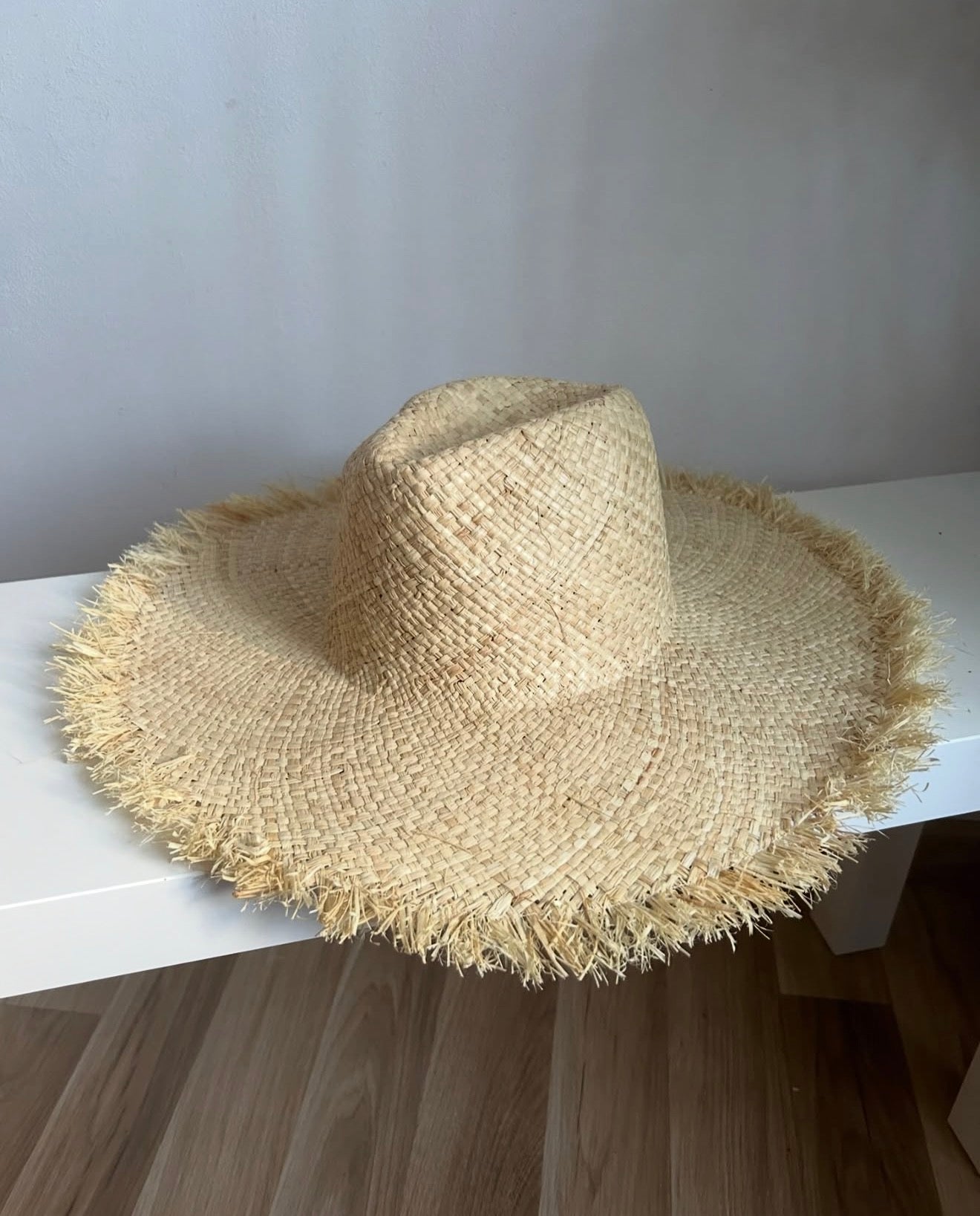 Wide Brim Raffia Straw Hat for Women | Frayed Edge Summer Beach Hat | Boho Natural Sun Hat | Handmade Rustic Vacation Hat