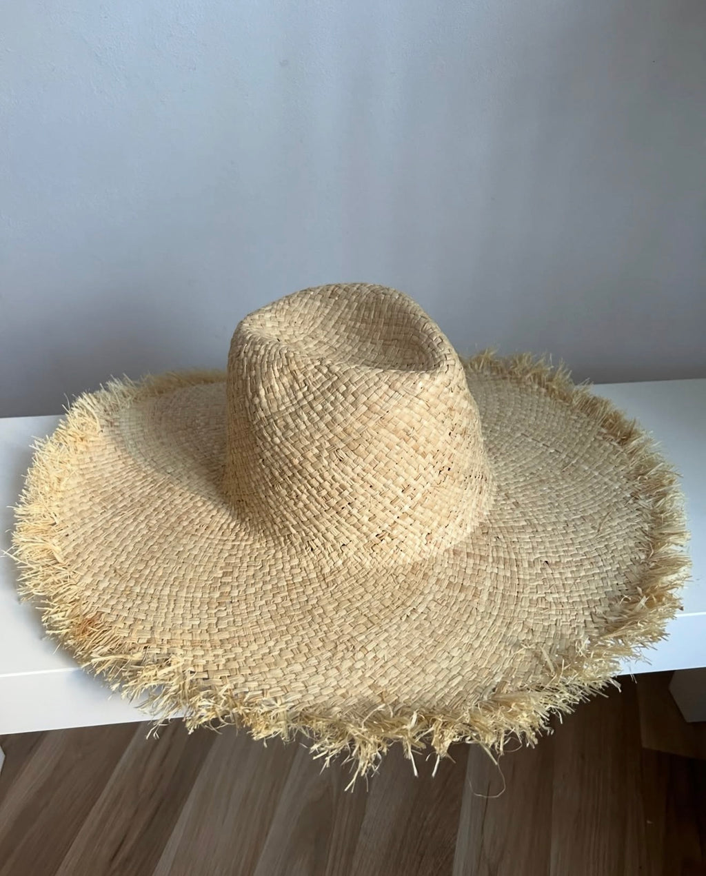 Wide Brim Raffia Straw Hat for Women | Frayed Edge Summer Beach Hat | Boho Natural Sun Hat | Handmade Rustic Vacation Hat