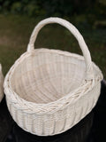 Handwoven Willow Basket: Rustic Big Shape Whitewashed and Brown