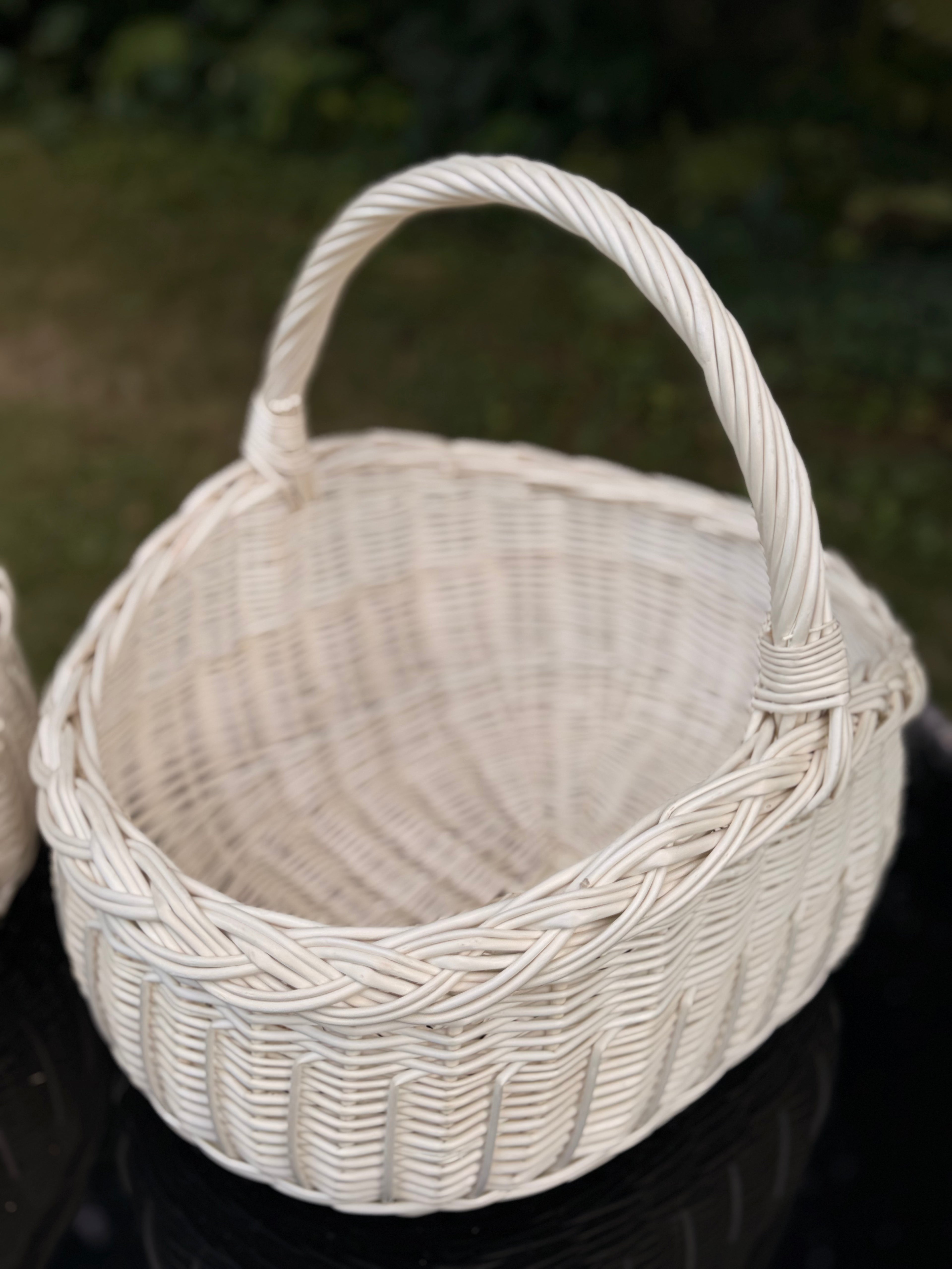 Handwoven Willow Basket: Rustic Big Shape Whitewashed and Brown