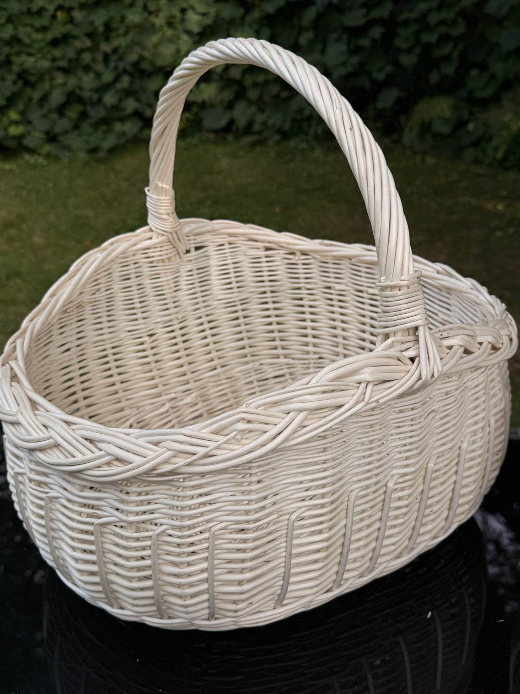 Handwoven Willow Basket: Rustic Big Shape Whitewashed and Brown