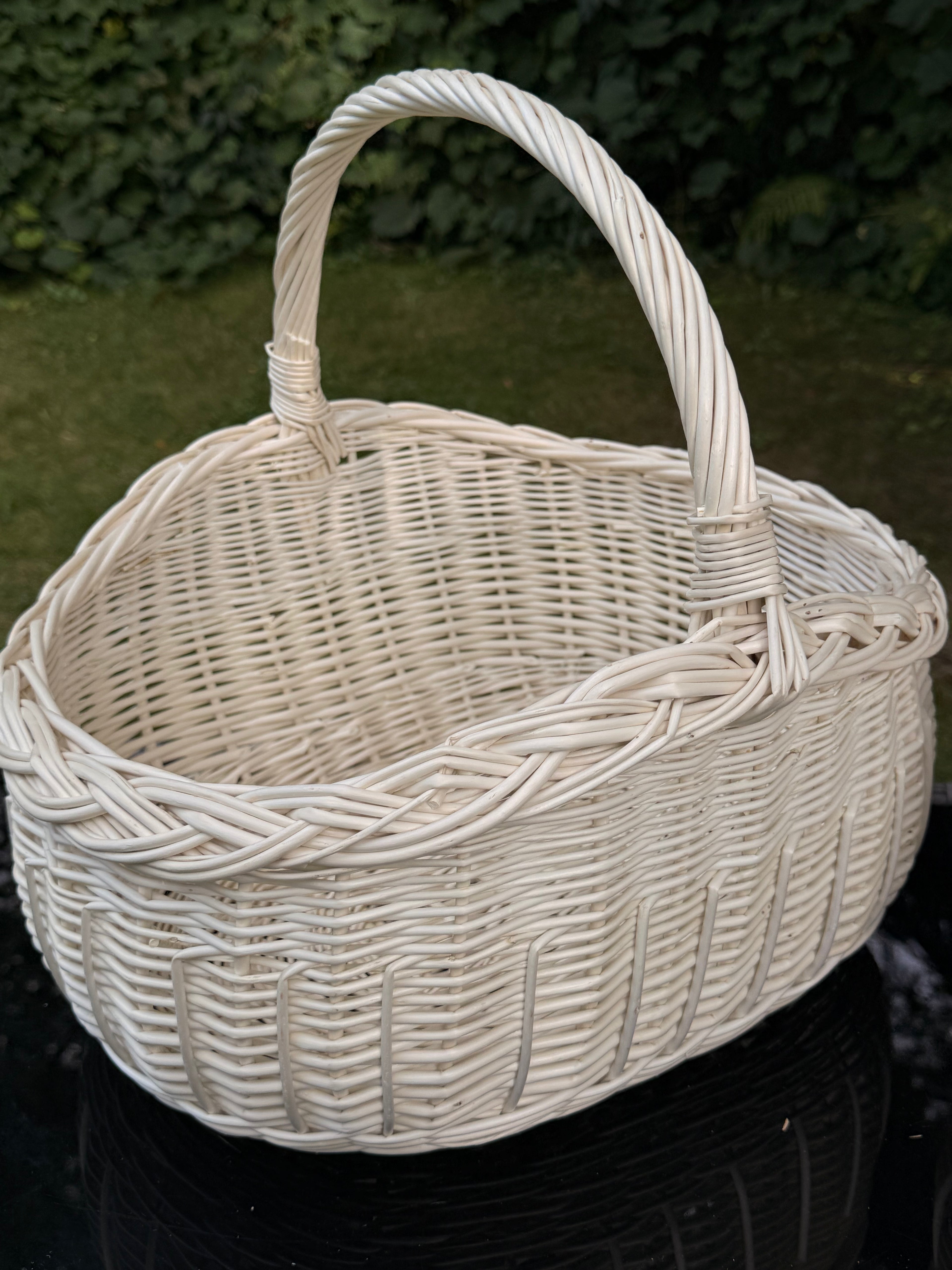 Handwoven Willow Basket: Rustic Big Shape Whitewashed and Brown