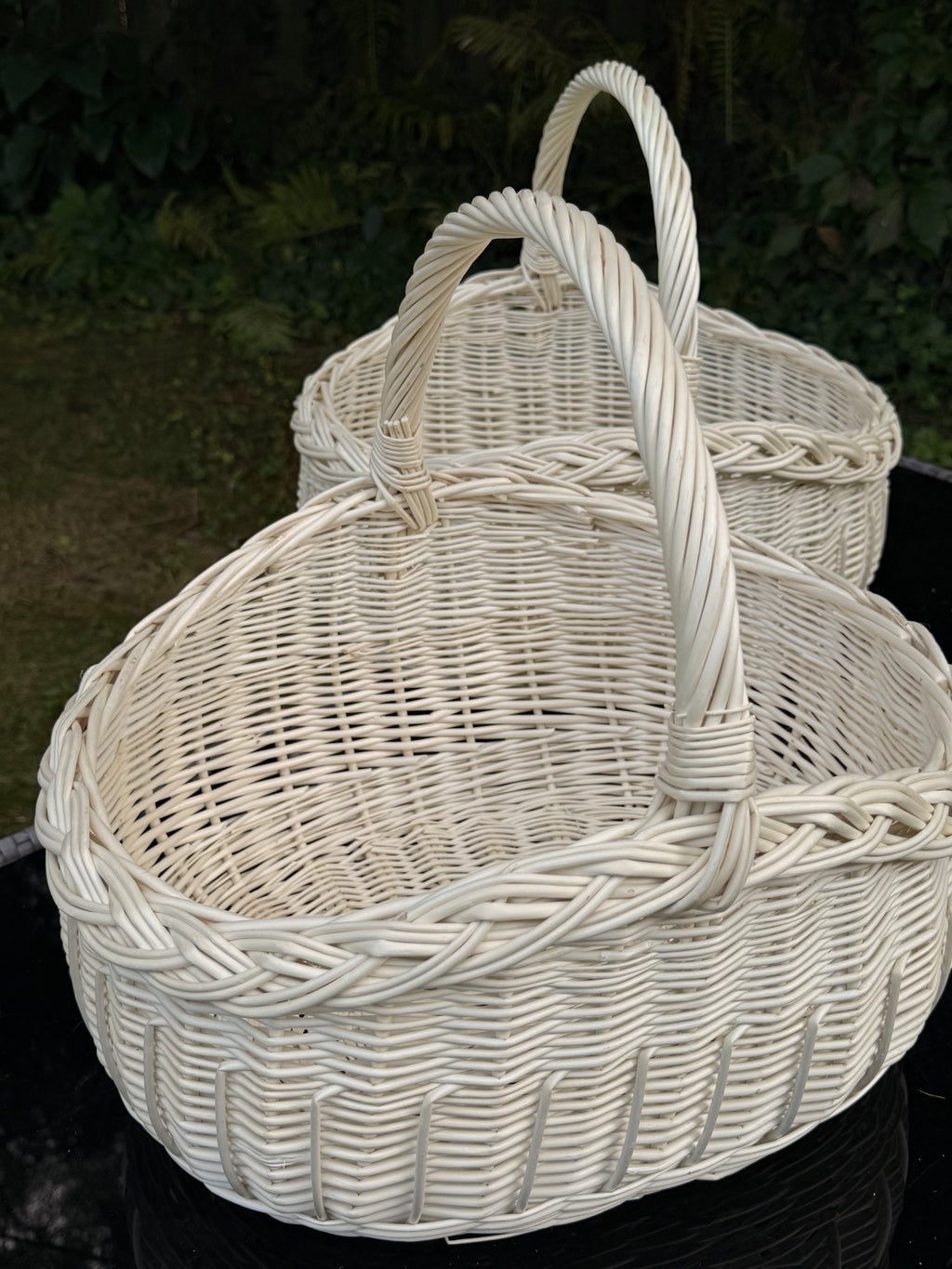 Handwoven Willow Basket: Rustic Big Shape Whitewashed and Brown