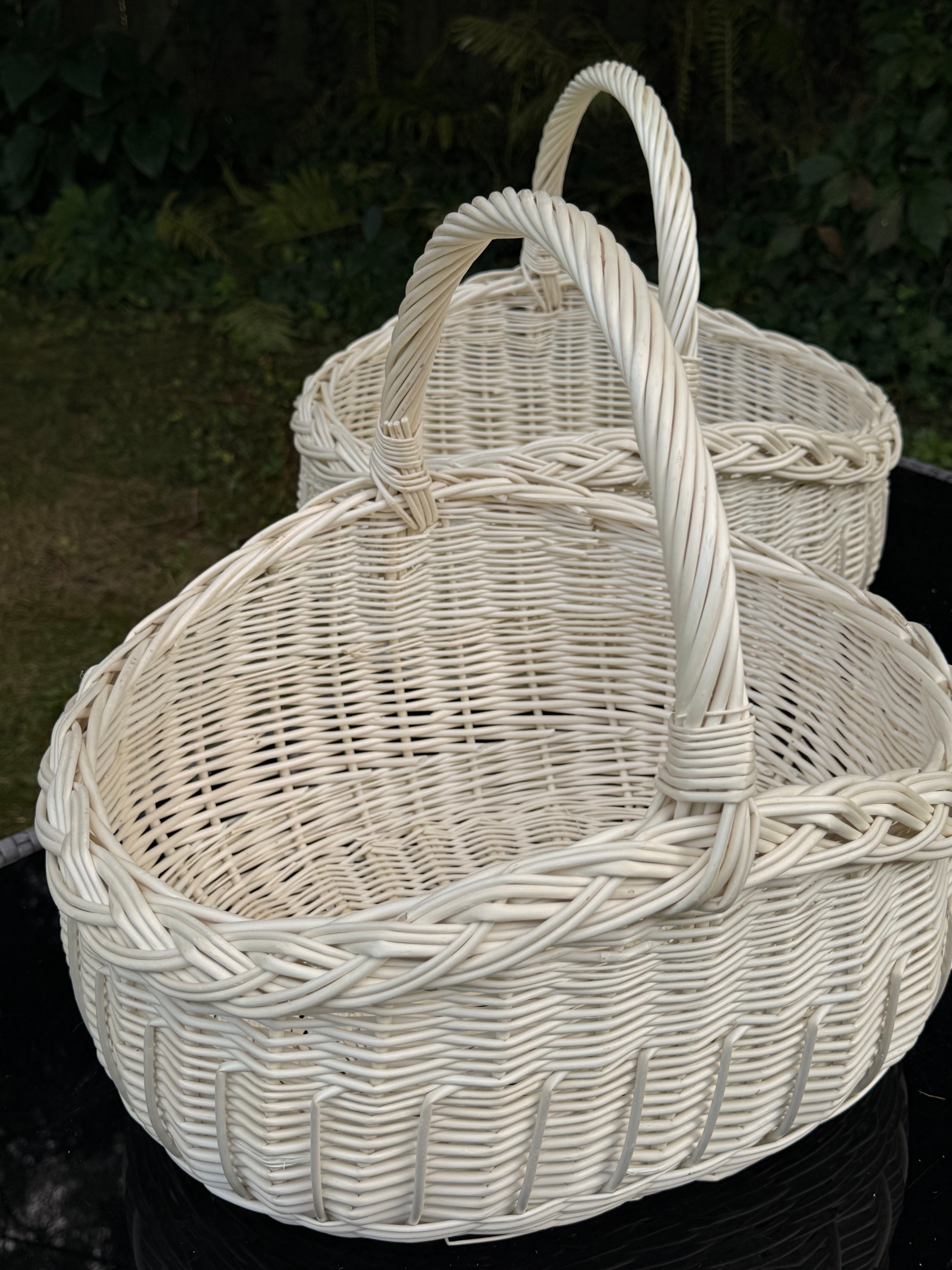 Handwoven Willow Basket: Rustic Big Shape Whitewashed and Brown