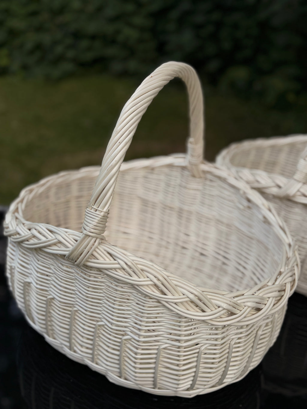 Handwoven Willow Basket: Rustic Big Shape Whitewashed and Brown