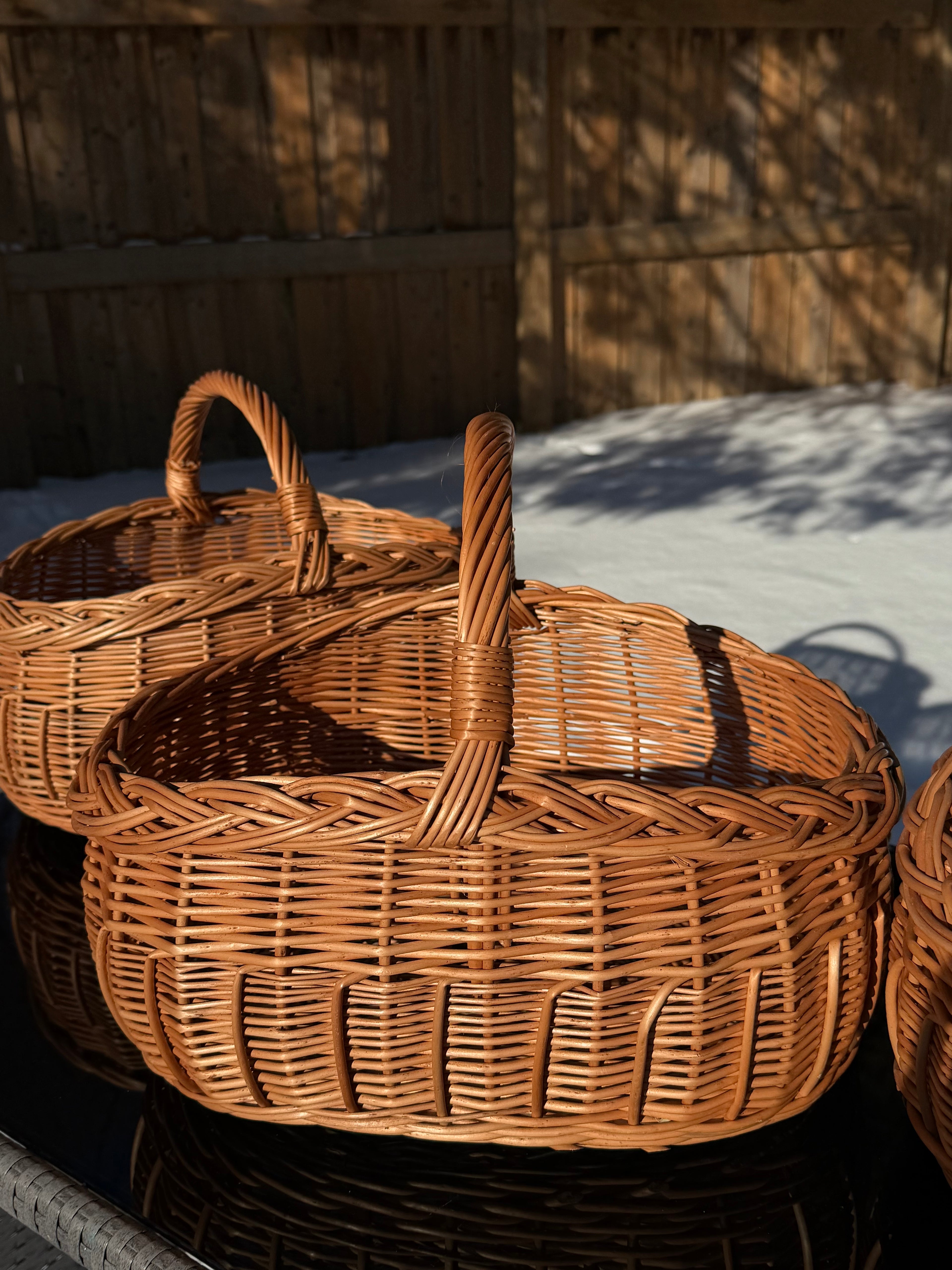 Handwoven Willow Basket: Rustic Big Shape Whitewashed and Brown