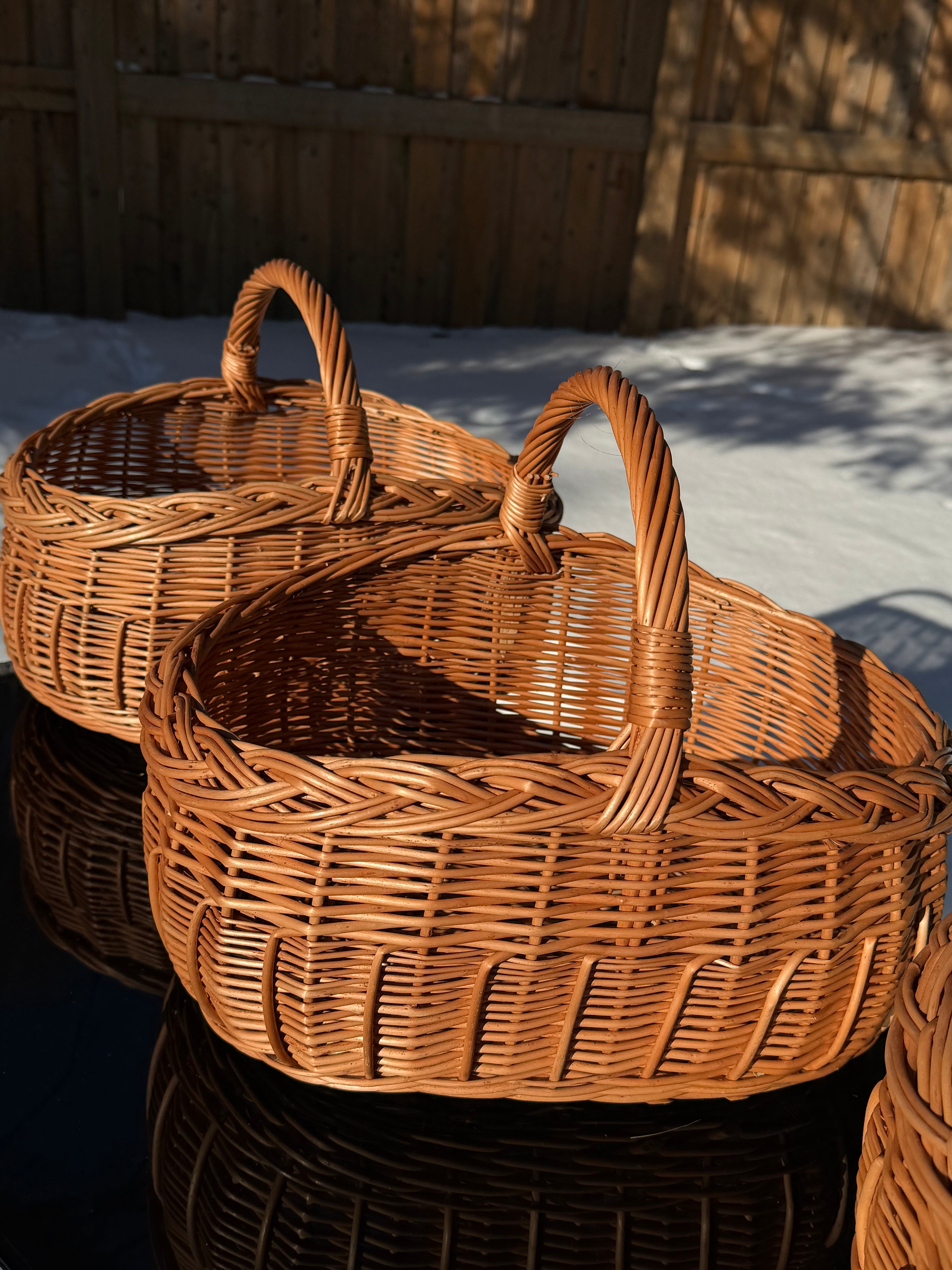 Handwoven Willow Basket: Rustic Big Shape Whitewashed and Brown