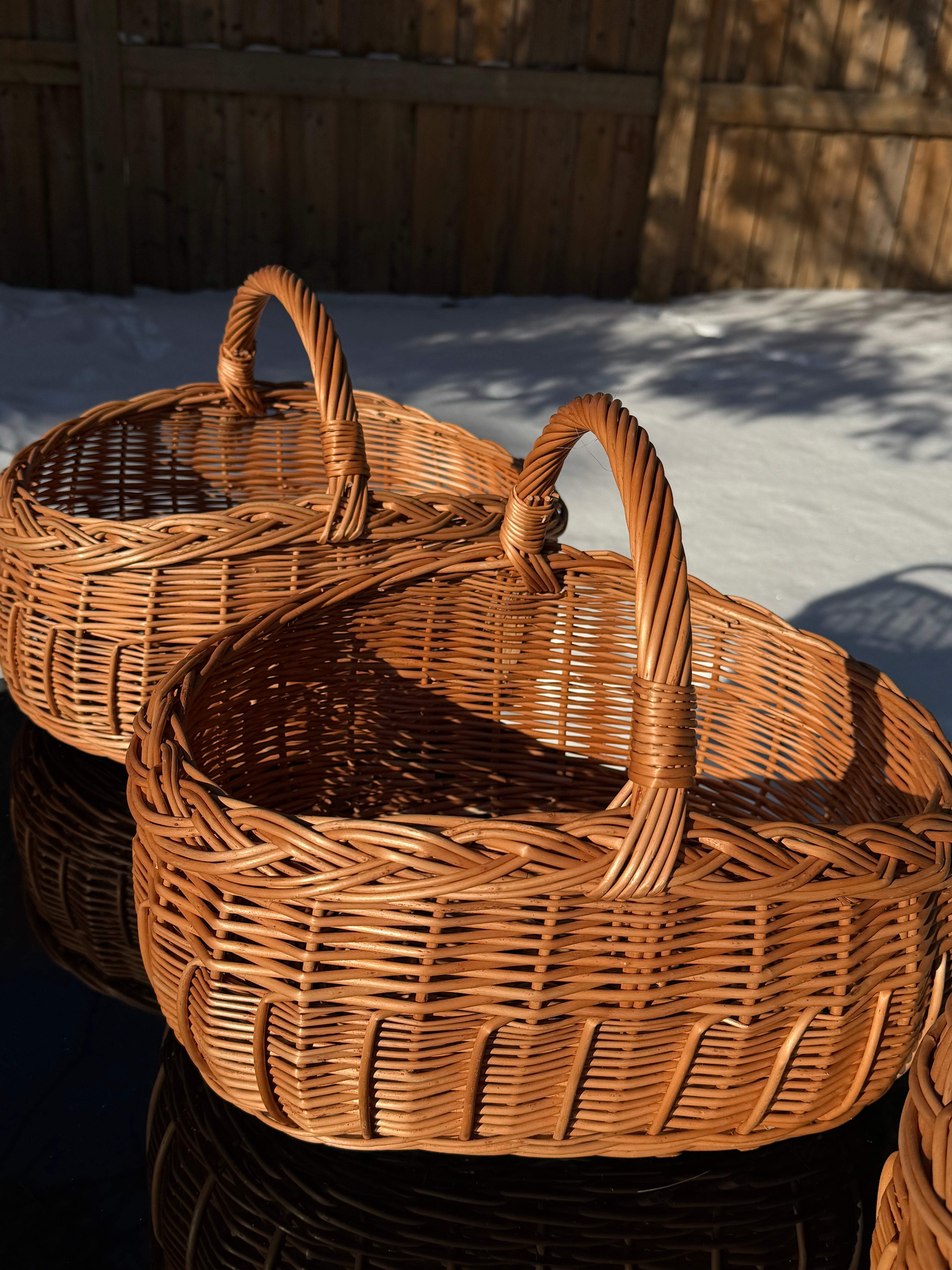Handwoven Willow Basket: Rustic Big Shape Whitewashed and Brown