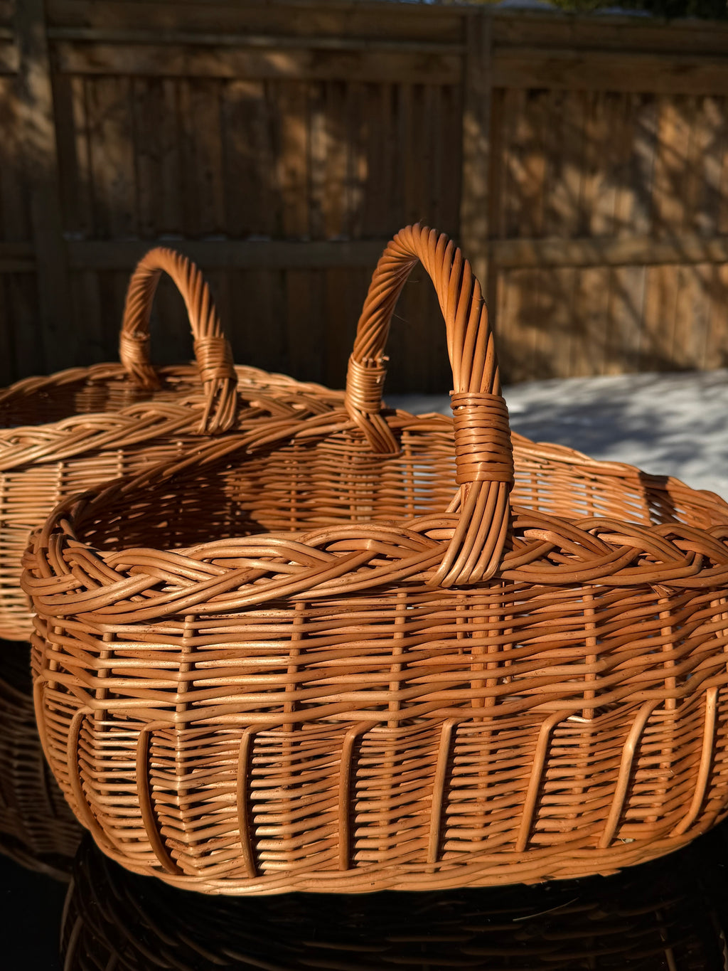 Handwoven Willow Basket: Rustic Big Shape Whitewashed and Brown