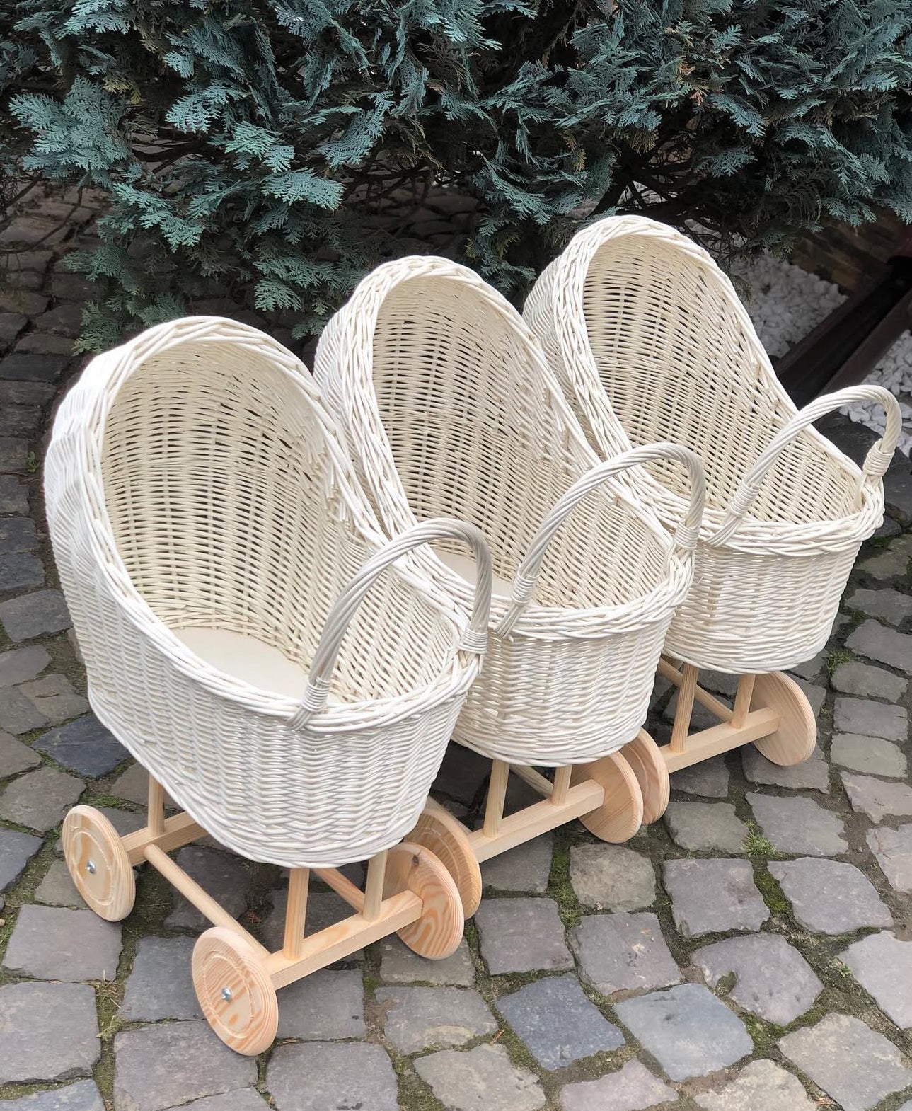 Handmade Wicker Doll Stroller – Natural Rattan Baby Carriage, Boho Nursery Decor, Vintage Toy Pram.