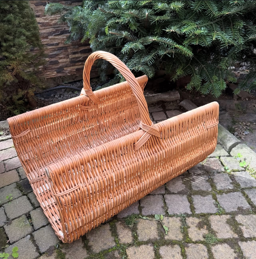 Handwoven Willow Firewood Basket Set | Rustic Log Storage Basket | Large Wicker Fireplace Carrier | Farmhouse Wood Holder
