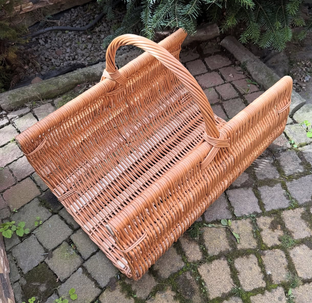 Handwoven Willow Firewood Basket Set | Rustic Log Storage Basket | Large Wicker Fireplace Carrier | Farmhouse Wood Holder