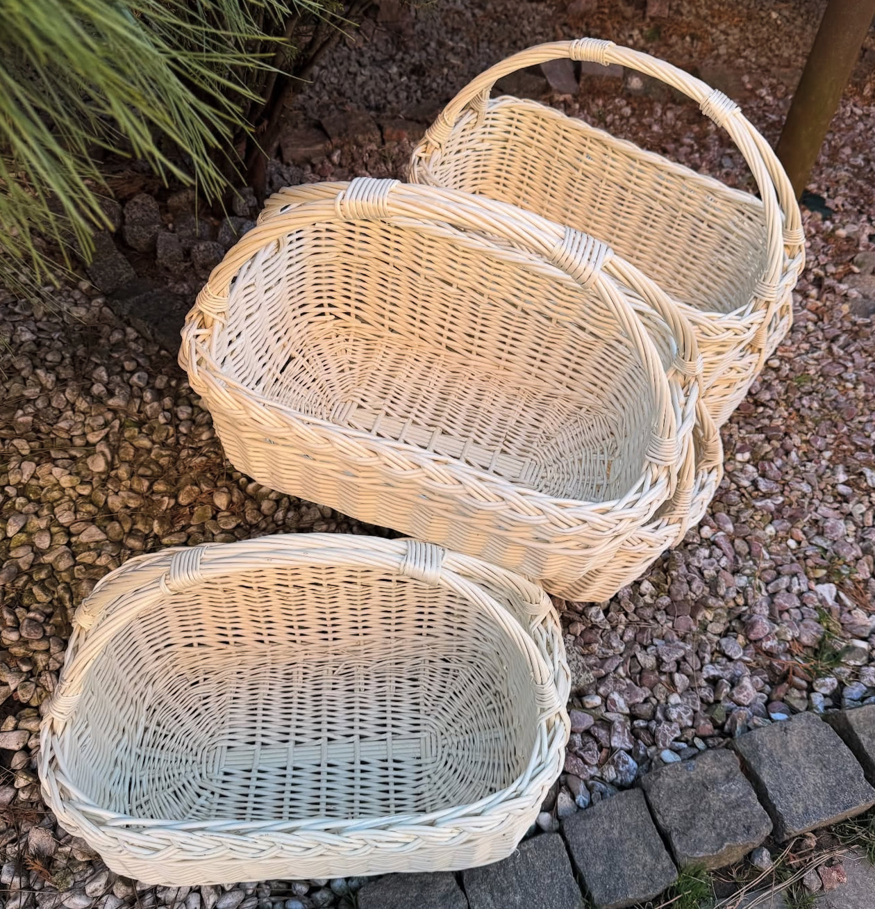 Whitewashed Wicker Basket – Handmade Natural Willow Basket with Handle and Braided Rim. Storage Decor