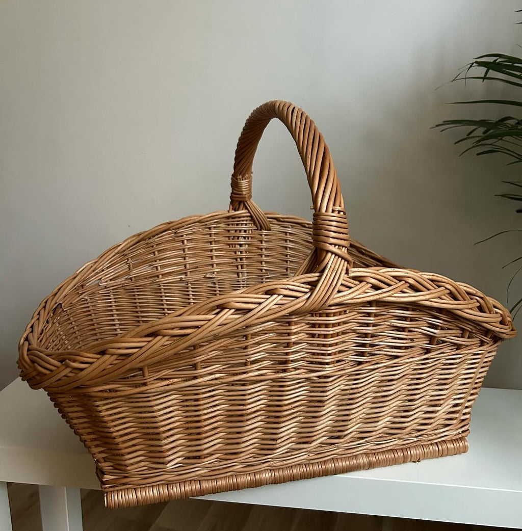 Handmade Willow Fireplace Basket: Rustic Log Holder, Farmhouse Decor