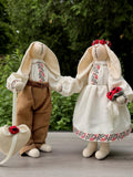 Handmade Bunny Couple in Ukrainian Outfit, Embroidered Folk Dolls
