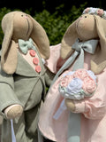Handmade Wedding Bunny Couple: Pastel Fabric Dolls, Bridal Gift