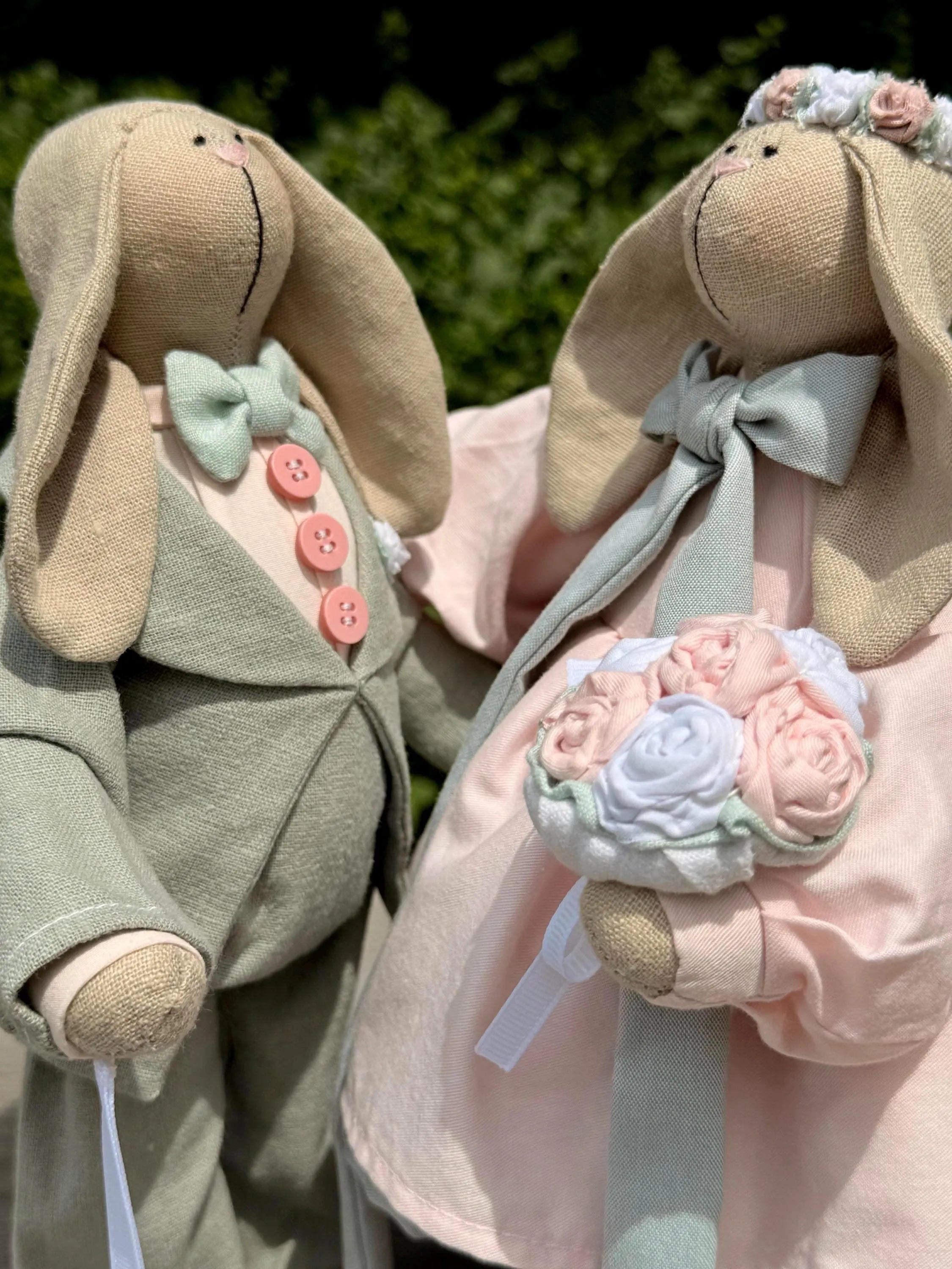 Handmade Wedding Bunny Couple: Pastel Fabric Dolls, Bridal Gift