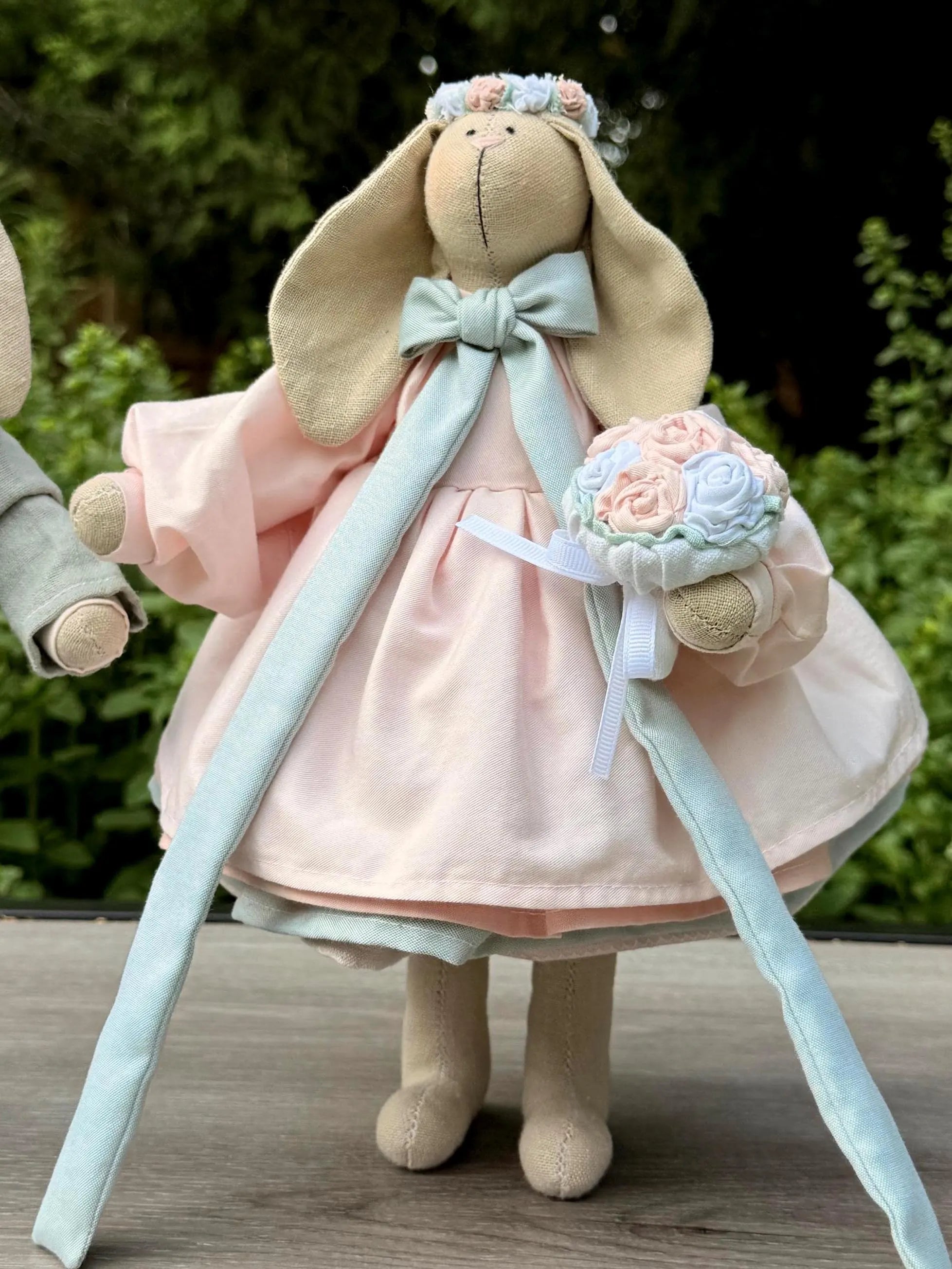 Handmade Wedding Bunny Couple: Pastel Fabric Dolls, Bridal Gift