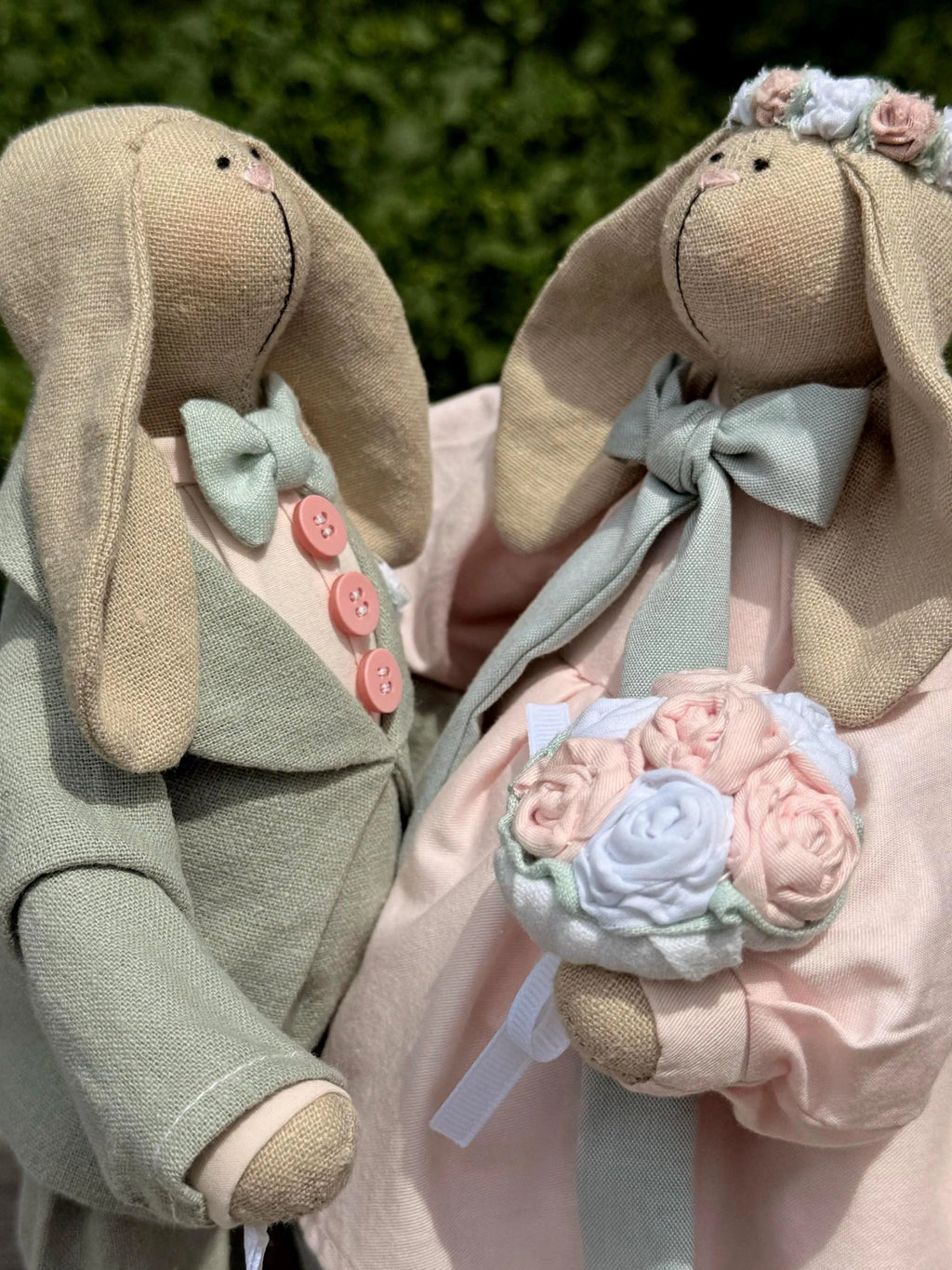 Handmade Wedding Bunny Couple: Pastel Fabric Dolls, Bridal Gift