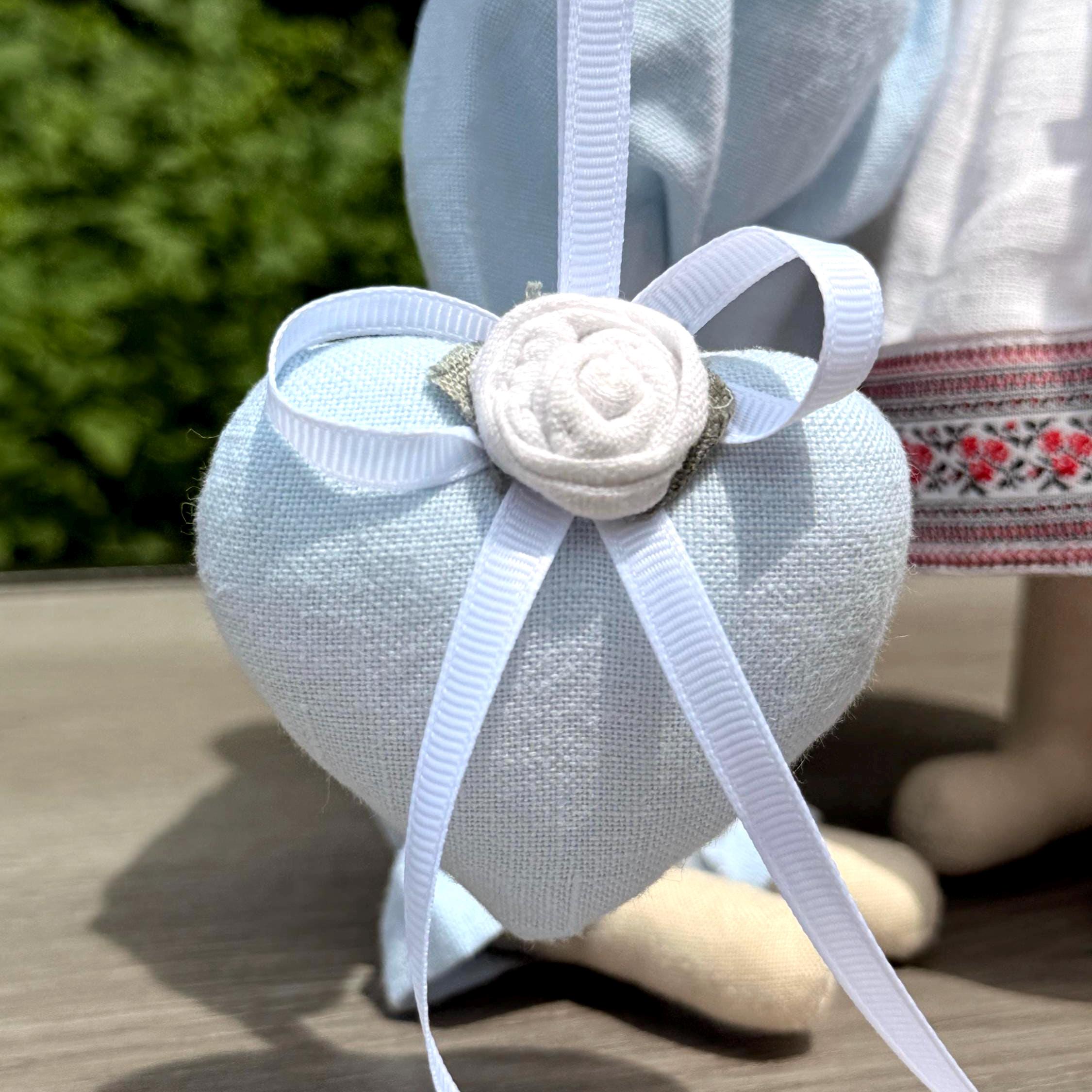 Handmade Bunny Couple Dolls: Ukrainian Outfit, Embroidered Folk Design