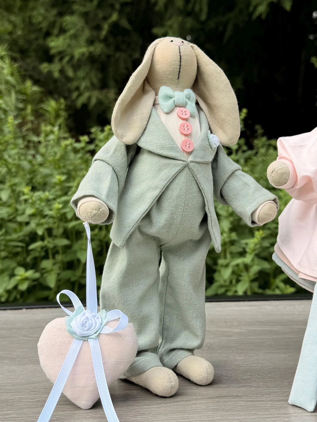 Handmade Wedding Bunny Couple: Pastel Fabric Dolls, Bridal Gift