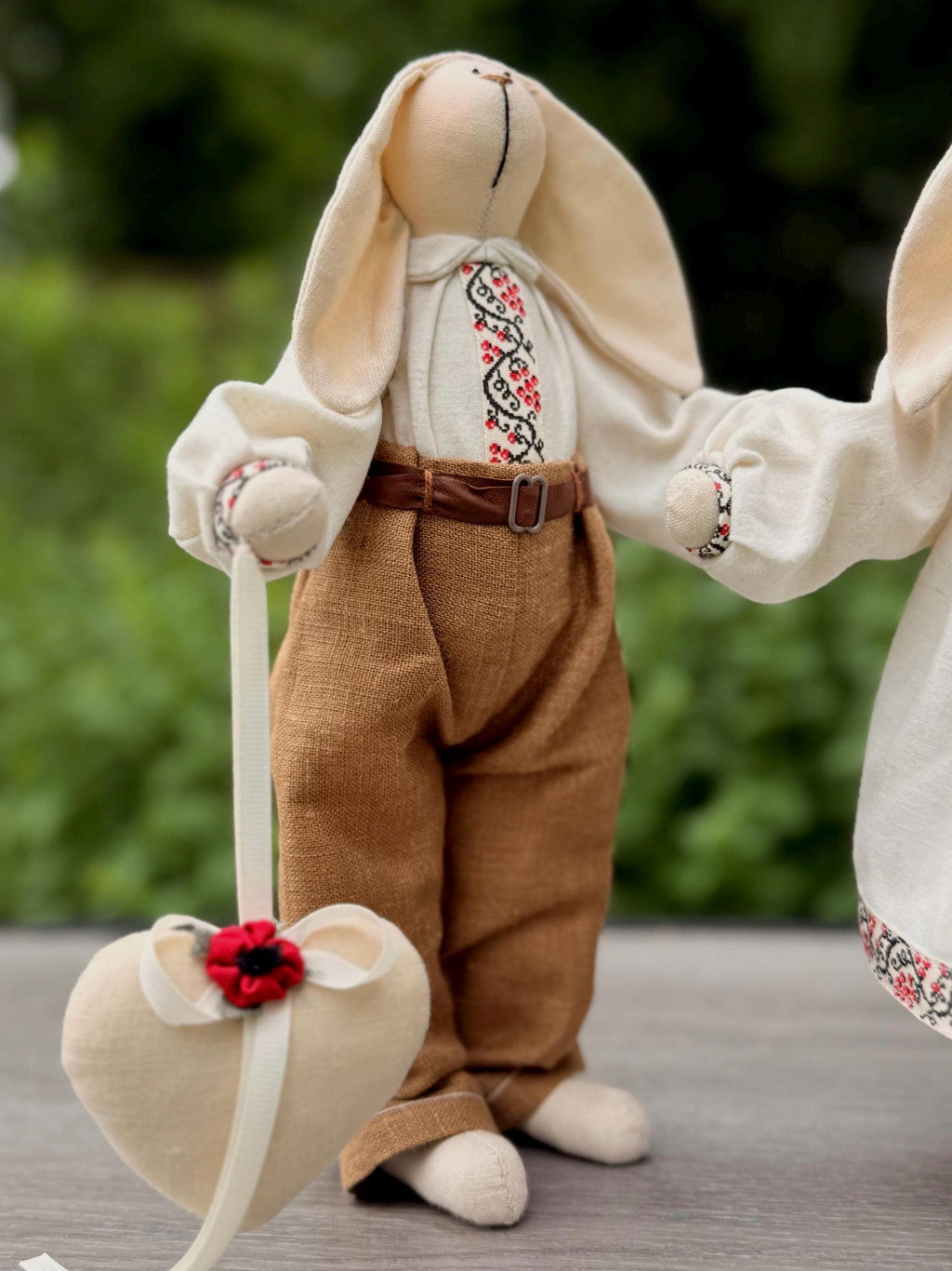 Handmade Bunny Couple in Ukrainian Outfit, Embroidered Folk Dolls