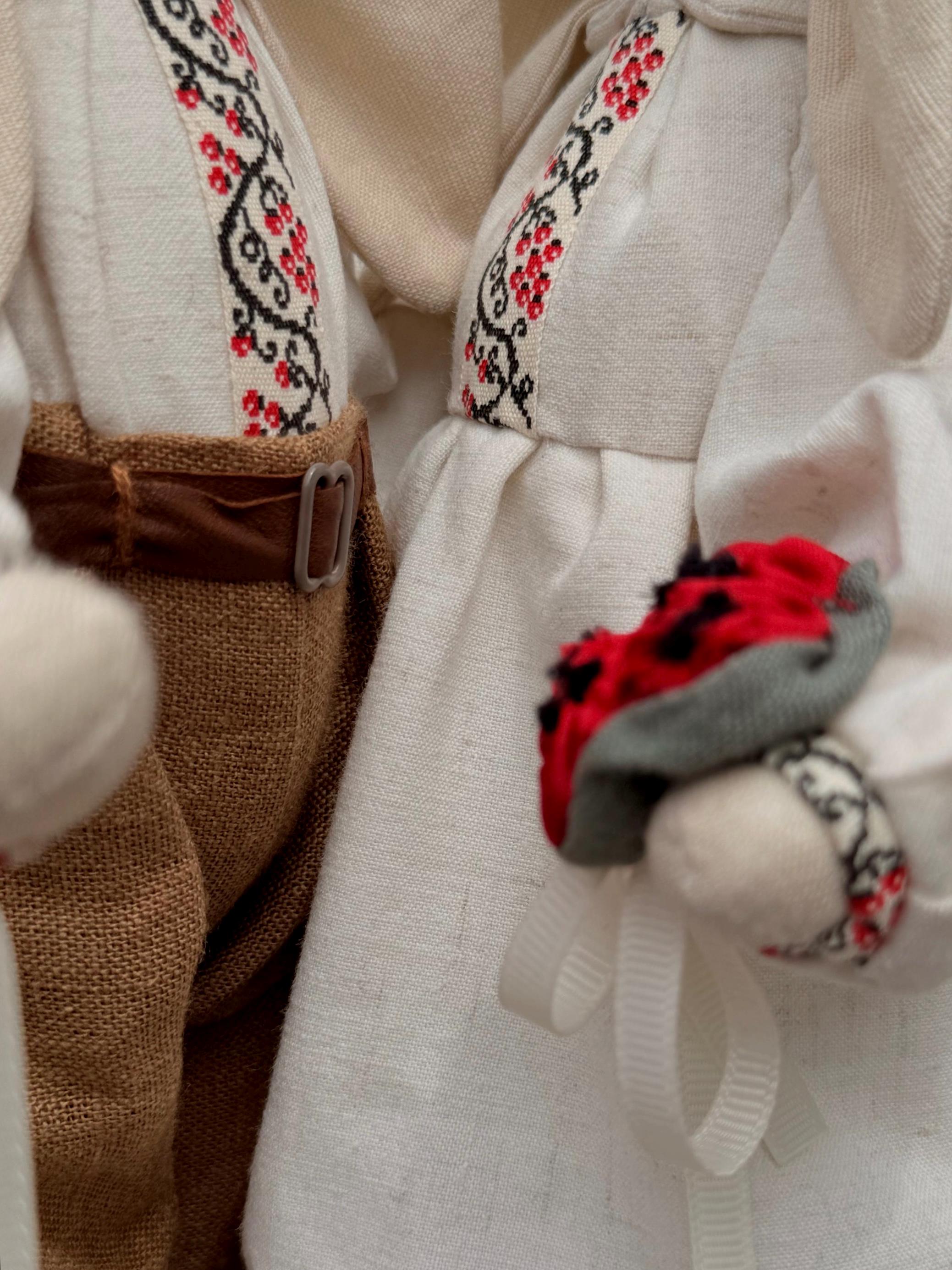 Handmade Bunny Couple in Ukrainian Outfit, Embroidered Folk Dolls